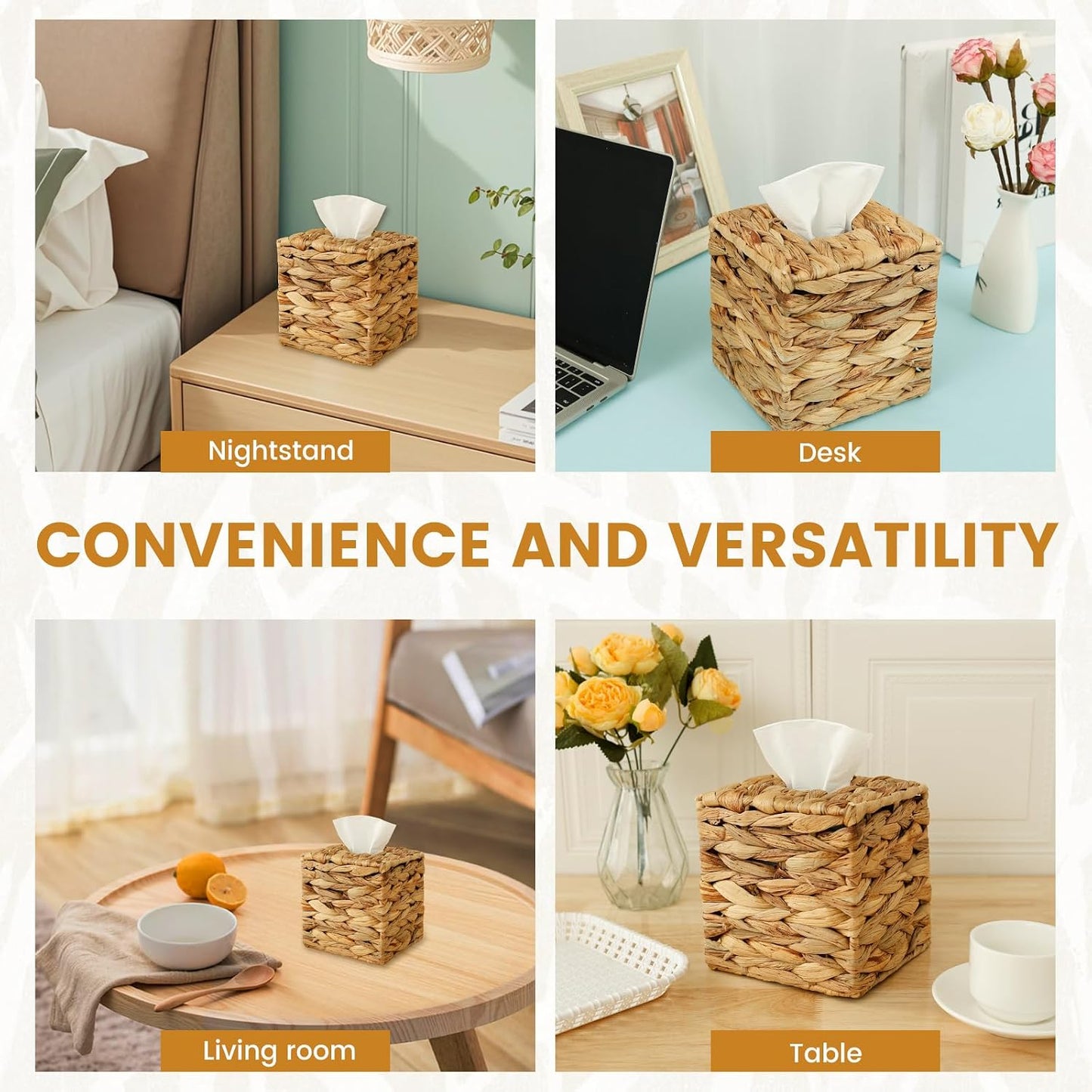 Wicker Tissue Box Cover / Khaki / Set of 2