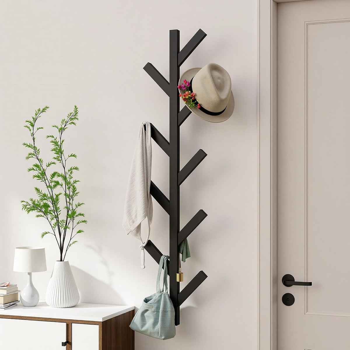 Prywot 2PK Vertical Hat Rack, Metal Coat Rack Wall Mounted, Black, 37.8" | 9 Hooks, Space-saving wall-mounted design