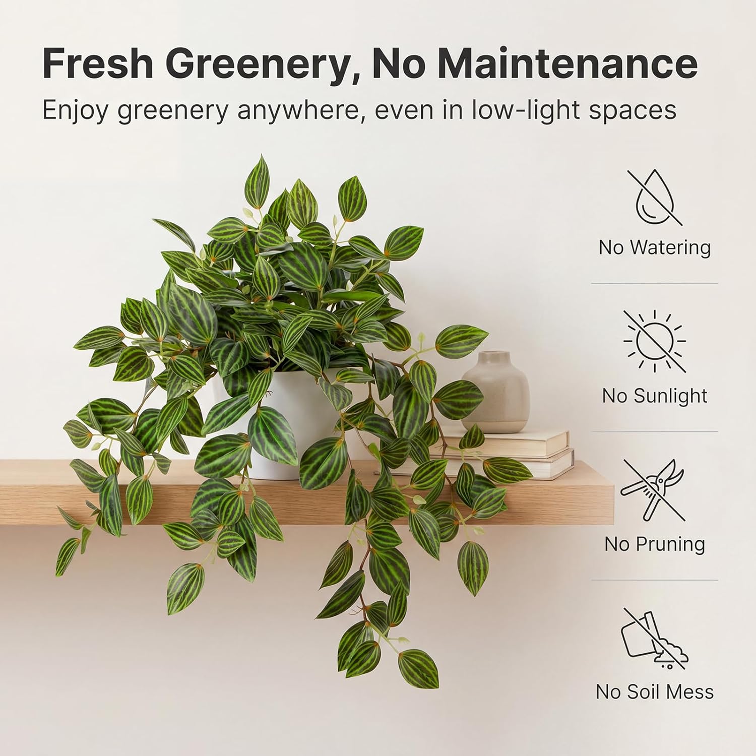 Artificial Plants Indoor Fake Potted Silk Plants Faux Watermelon Peperomia / Watermelon Green