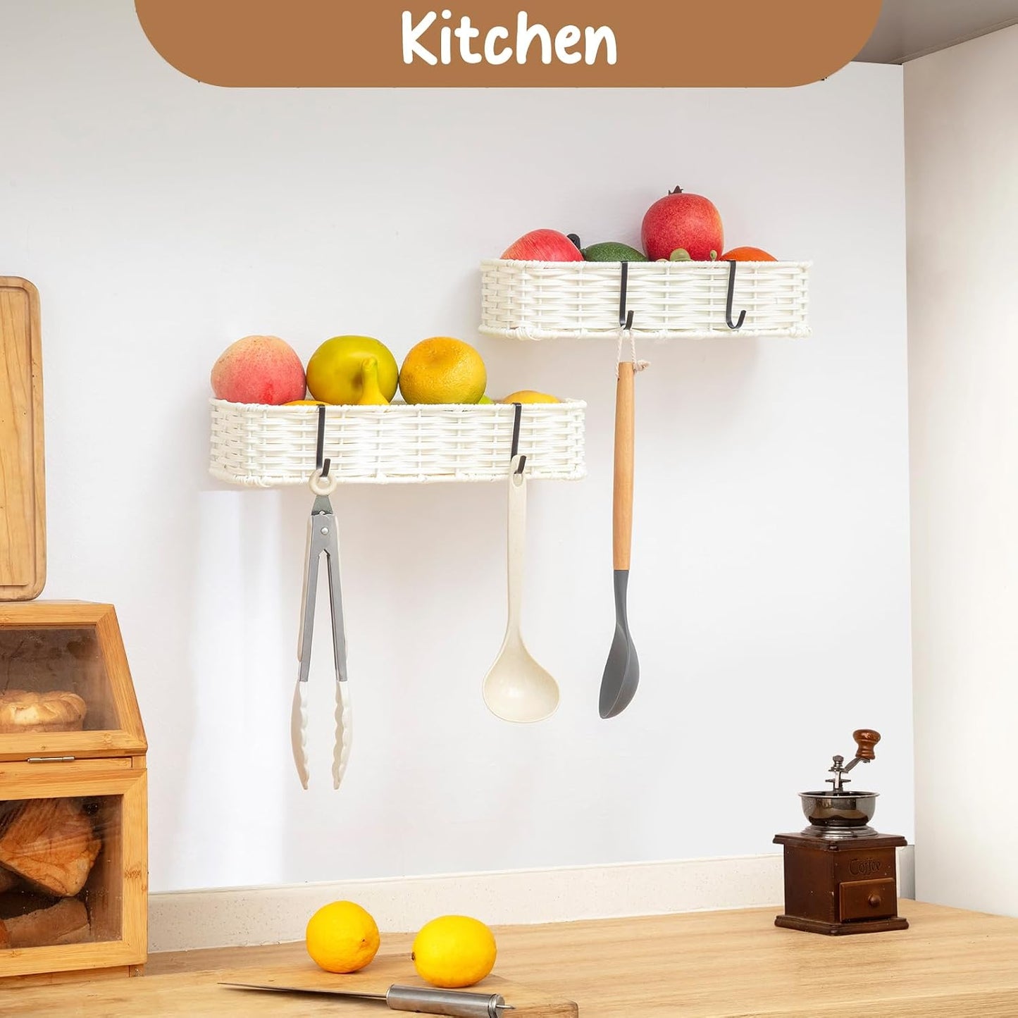 Plastic Wicker Woven Storage Shelves / Off White
