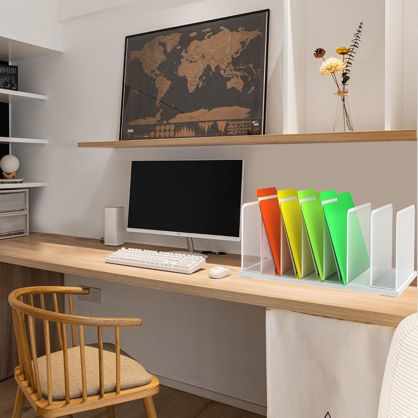 Kuntine.B 7-SectionUpright Desk File Organizer White 2 Pack | Vertical, Mesh, Metal, Assembly, Stability, Sturdiness