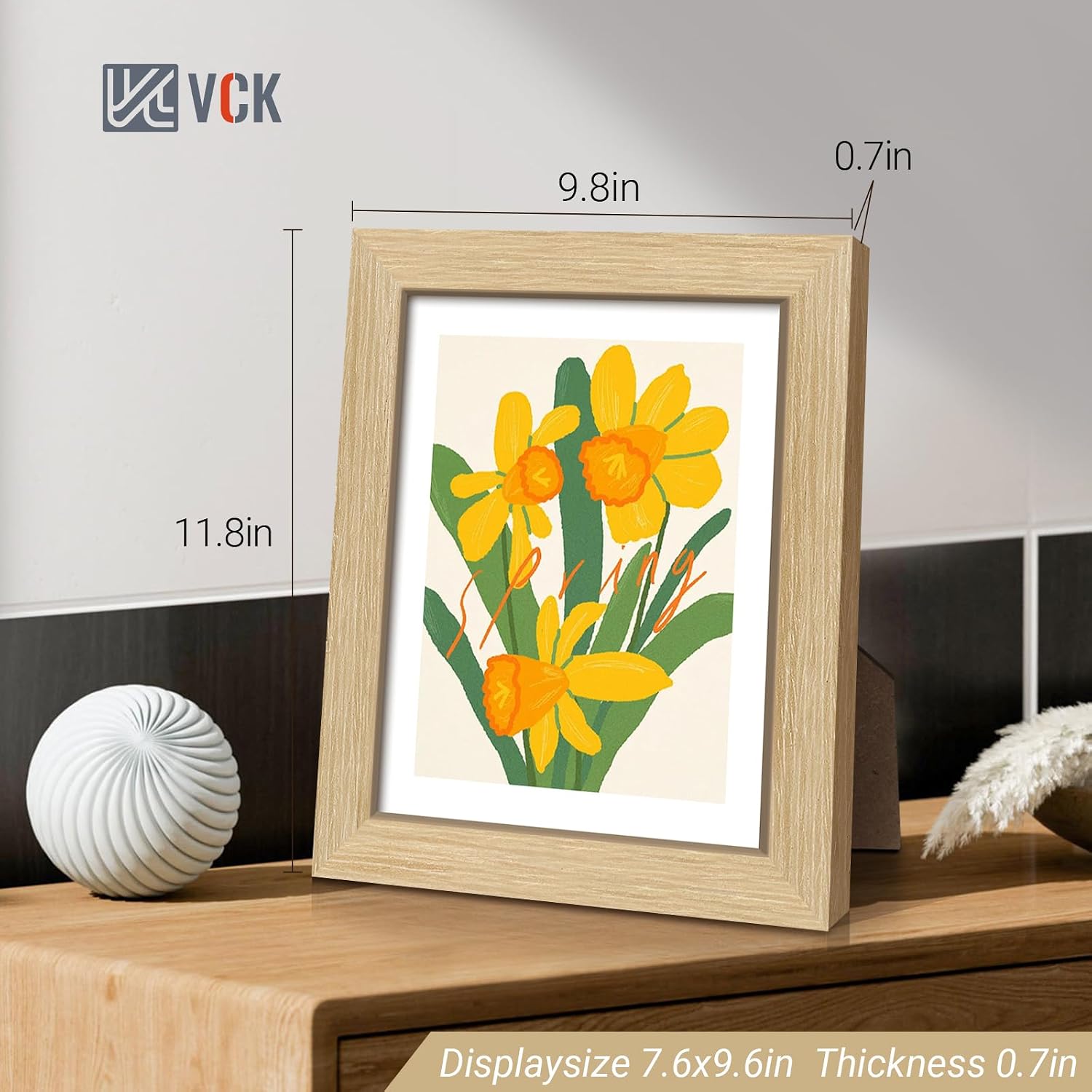 VCK 8x10 Picture Frame Oak 4 Pack, Wide Thick Wood Border, for Prints | Exclusive Woodgrain, Wall/Tabletop, HD