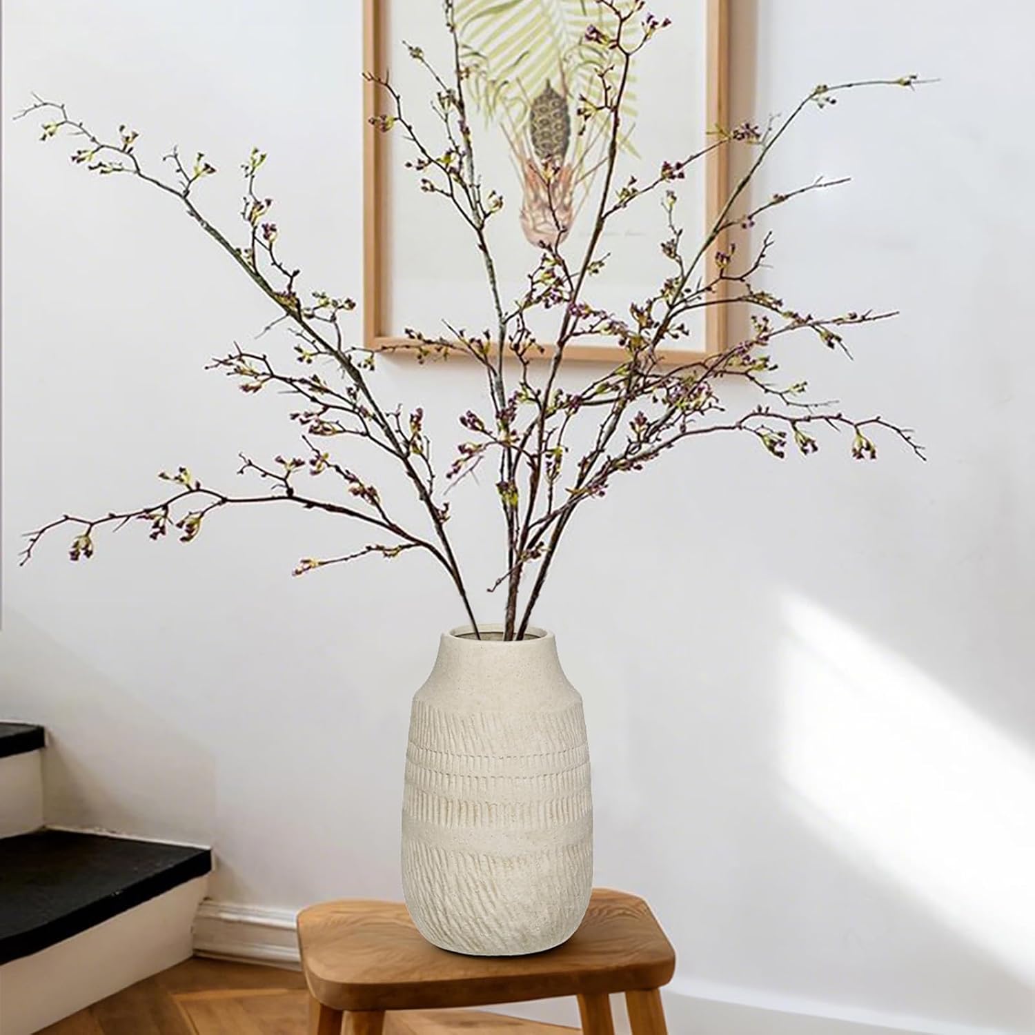 Rustic Ceramic Vase for Mediterranean / 9" Beige White