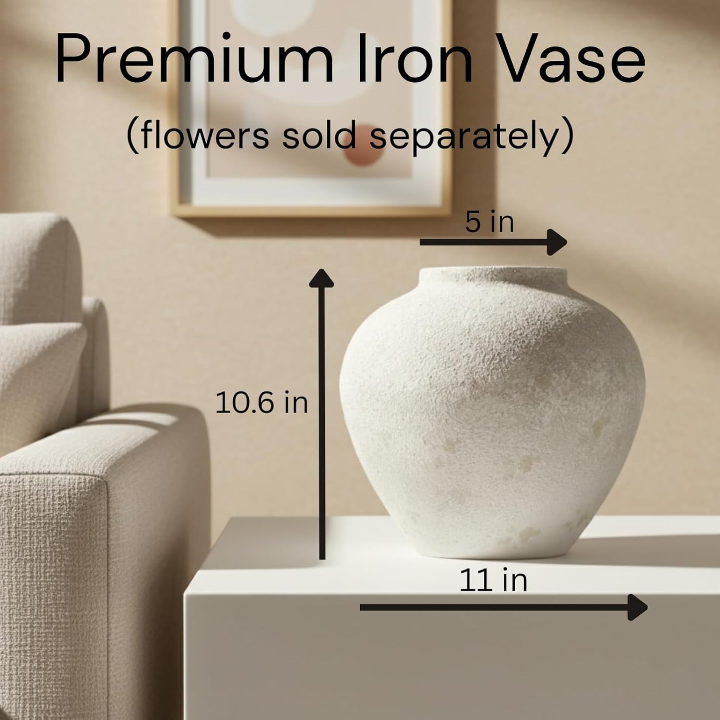 White Rustic Large Round Vase / White Large Round / 11 Inch
