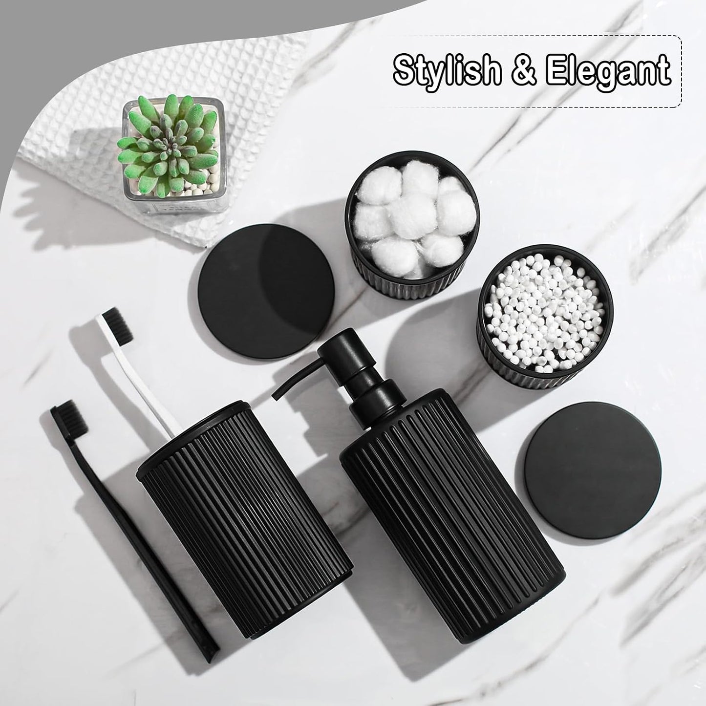 KASUNTING Matte Black Bathroom Accessories Set, 4 Pcs Glass Bathroom Accessory Set, Soap Dispenser, Toothbrush Holder