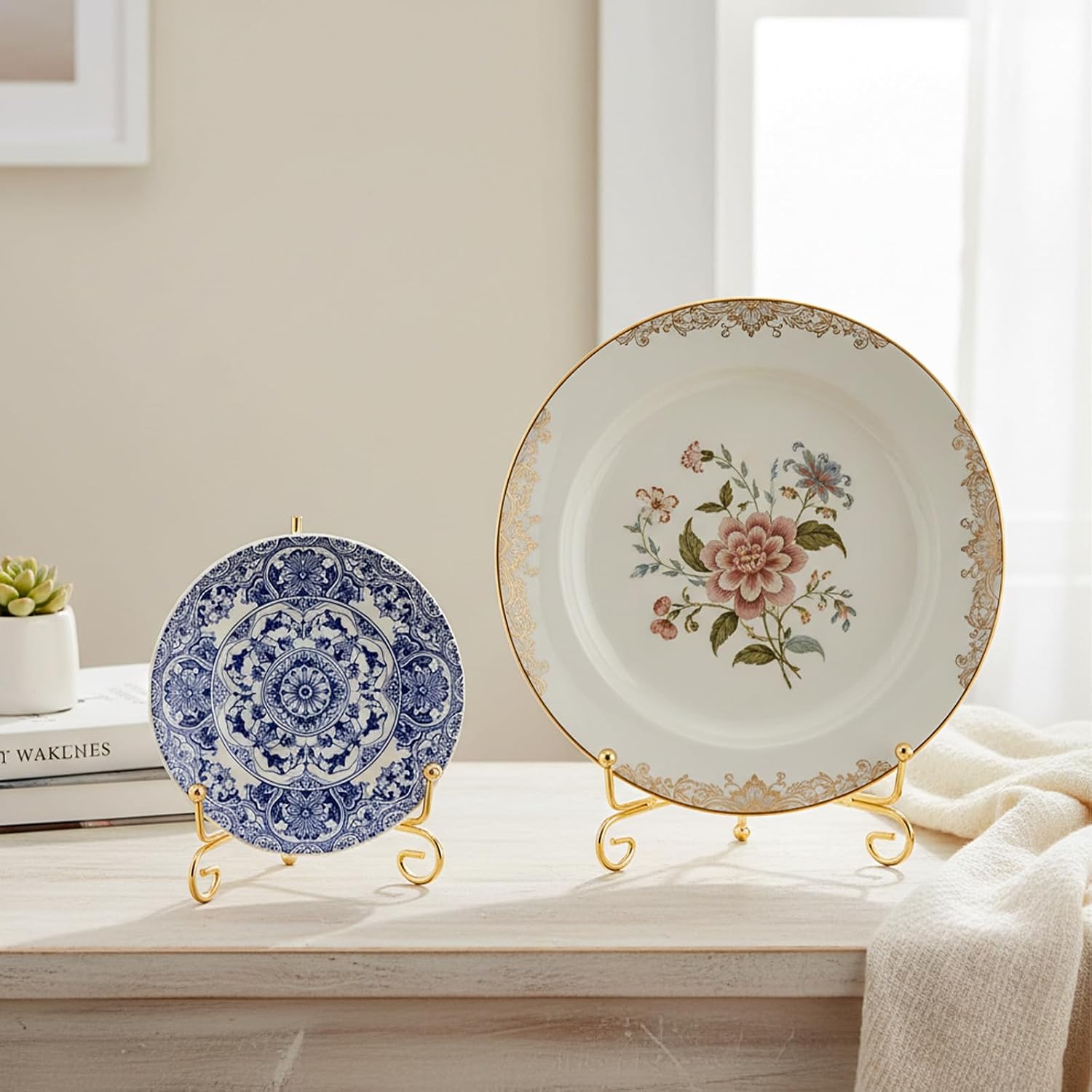 4" 6" 8" Decorative Metal Plate Holders Display Stand Easel / Gold / Set of 12