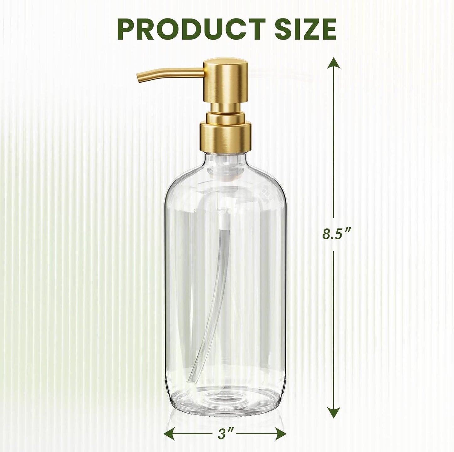AmazerBath Soap Dispenser, 2 Pack Glass Soap Dispenser with Pump Stainless Steel, 17 Oz Clear Gold Hand Soap Dispensers