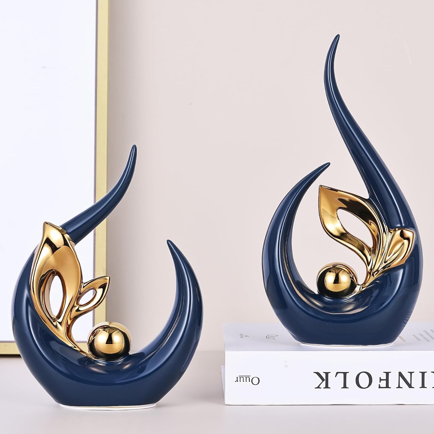 Ceramic Art Statue Cool Stuff to Put on Shelves&tv Stand Decor / Blue Gold / 9.4in/h