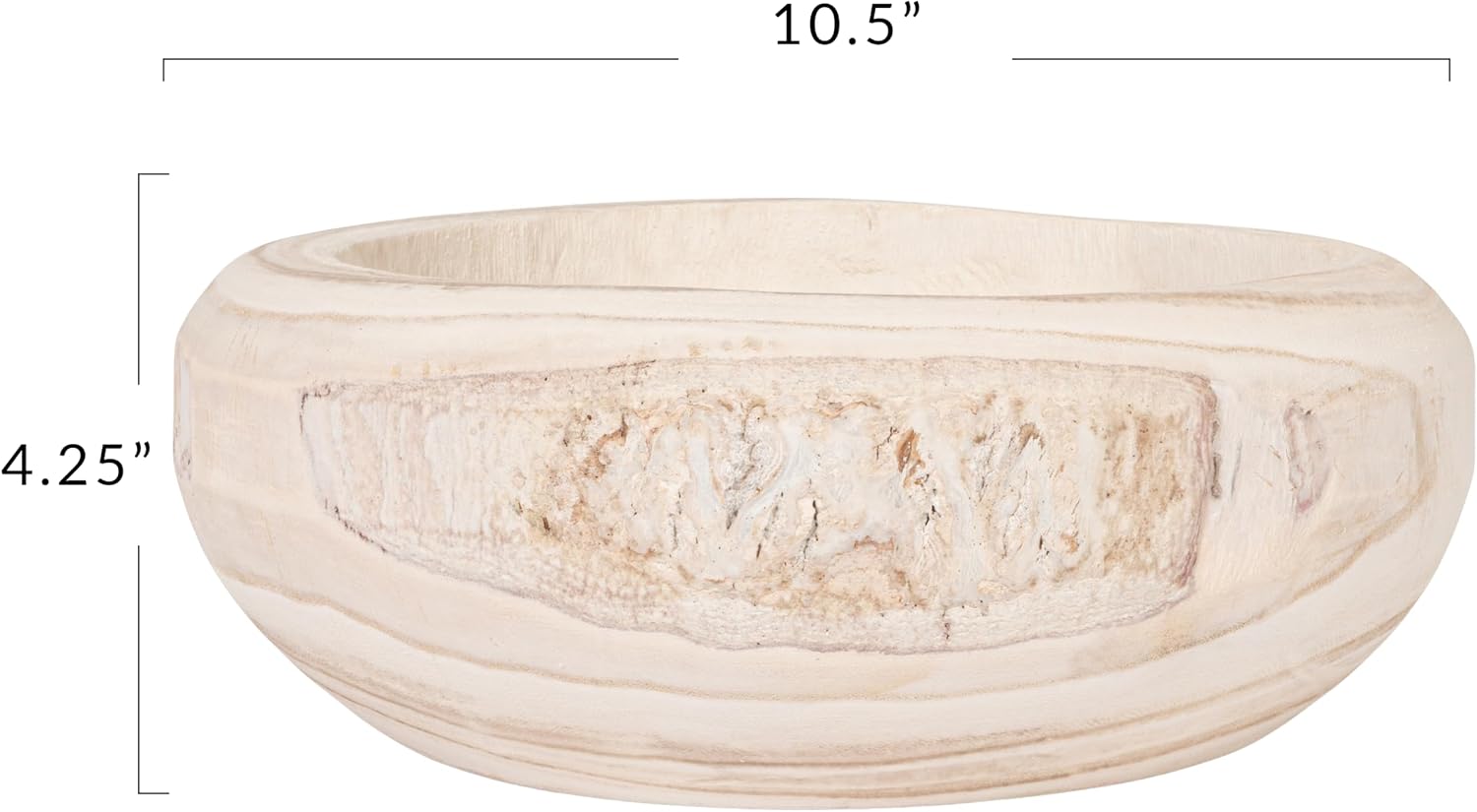 Decorative Hand-Carved Paulownia Wood Bowl / 10.5 Inch