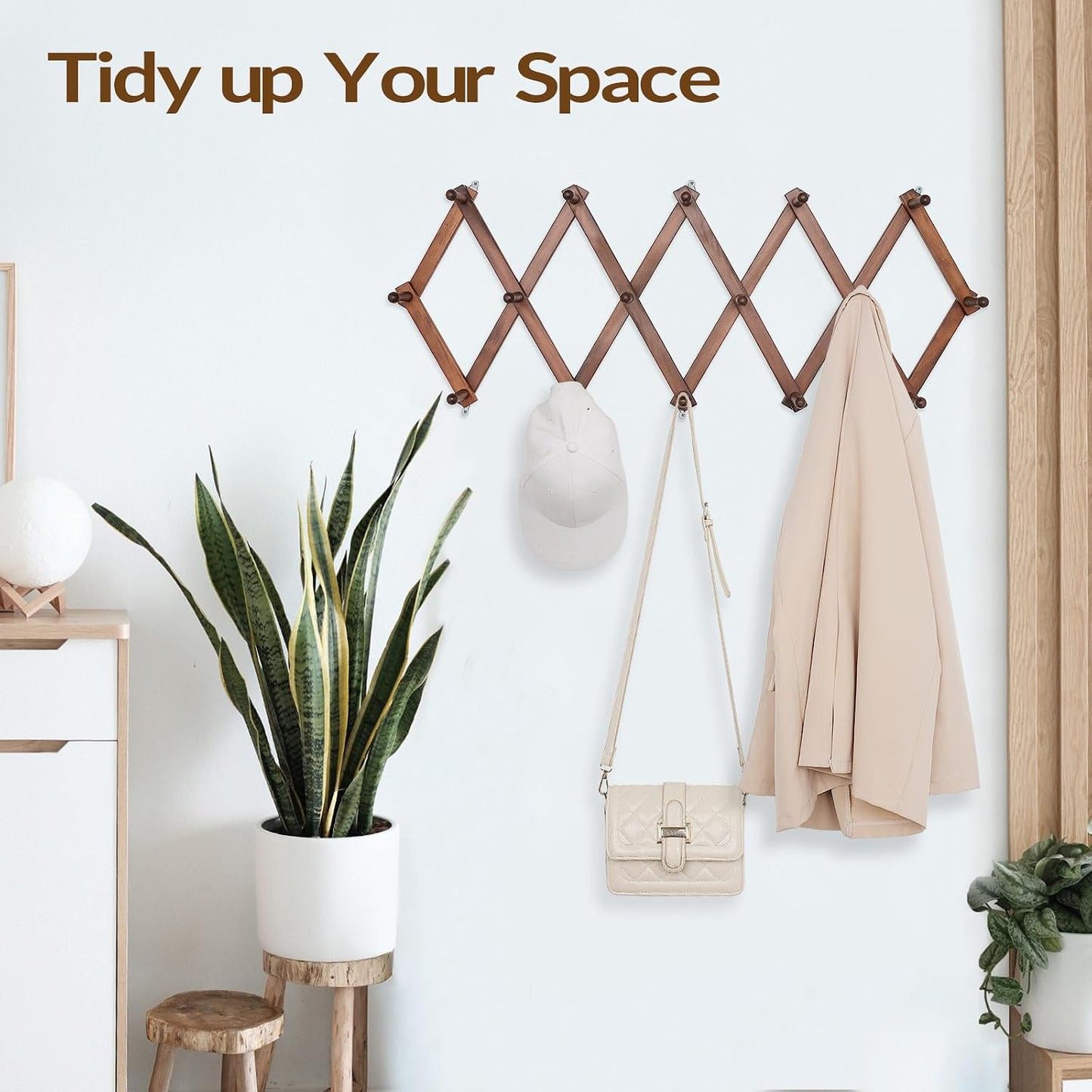 SCUNDA Hat Rack for Wall, Expandable Wall Hat Holder with 16 Hooks, 16 inch Wooden Wall Hook for Baseball Caps,Cowboy