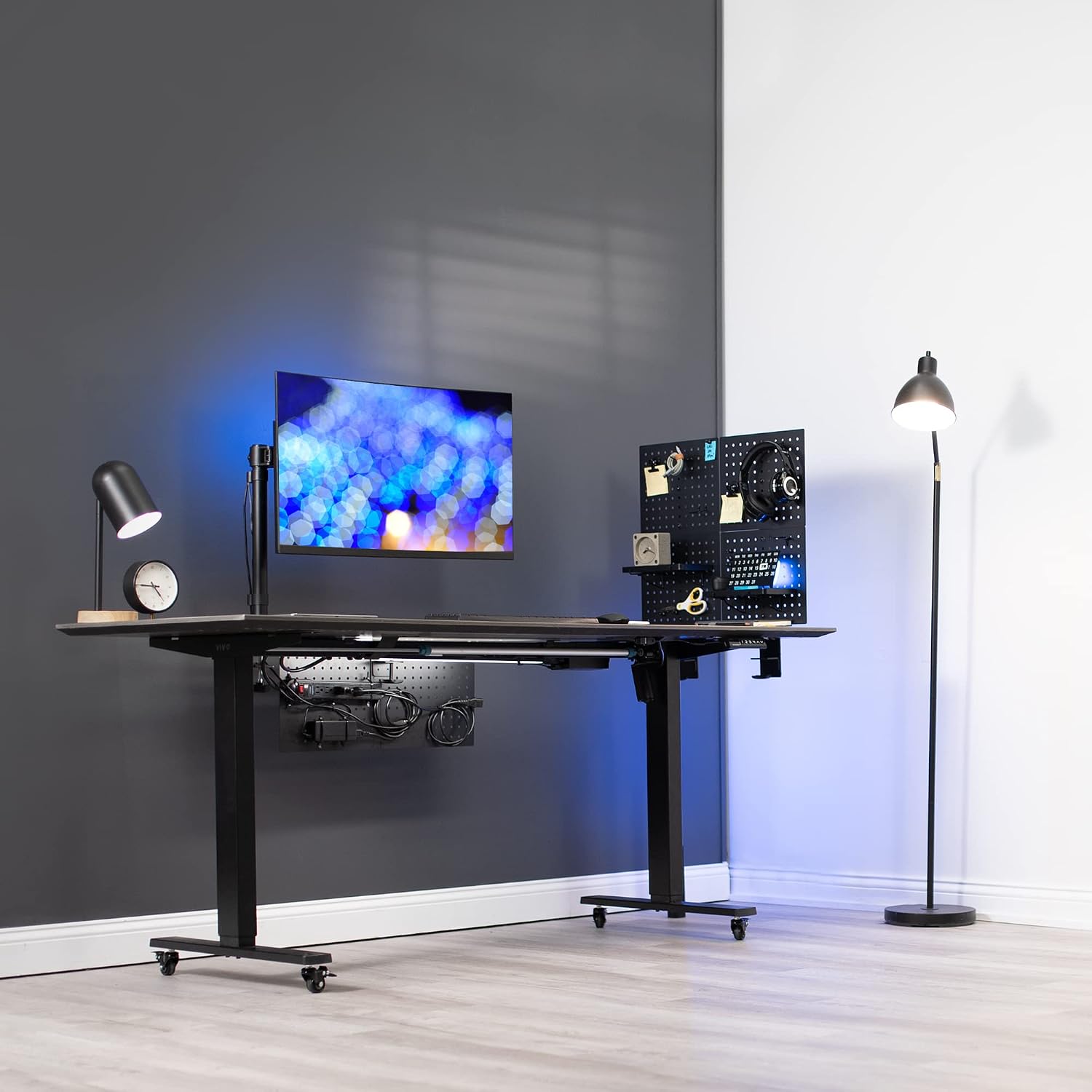 VIVO Black Clamp-on 12 x 20 inch Desk Pegboard, PP-DK12B | Steel Privacy Panel, Magnetic Peg Board, Office Accessory