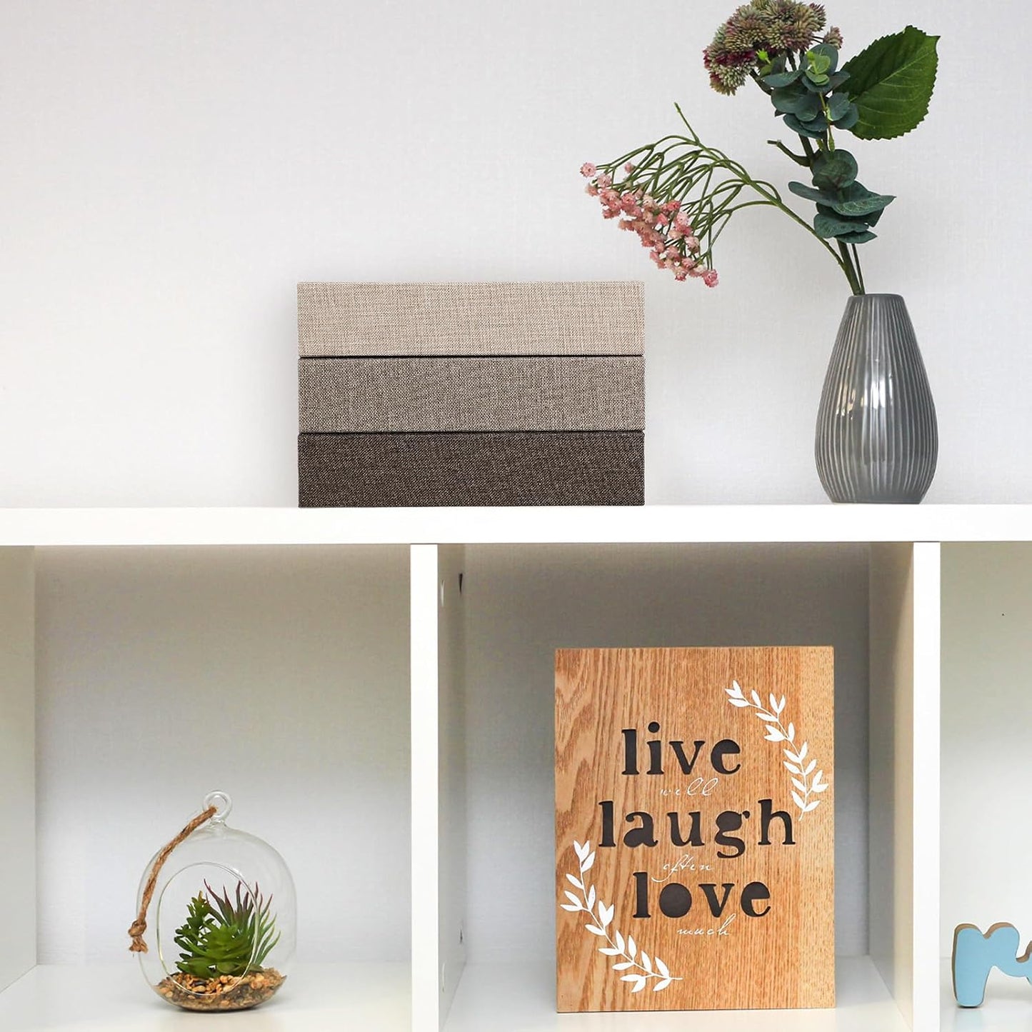 Fake Book Box Neutral Linen Book Box / 8.6 x 6.1 x 1.8 / Khaki, Dark Coffee, Light Coffee / Set of 3