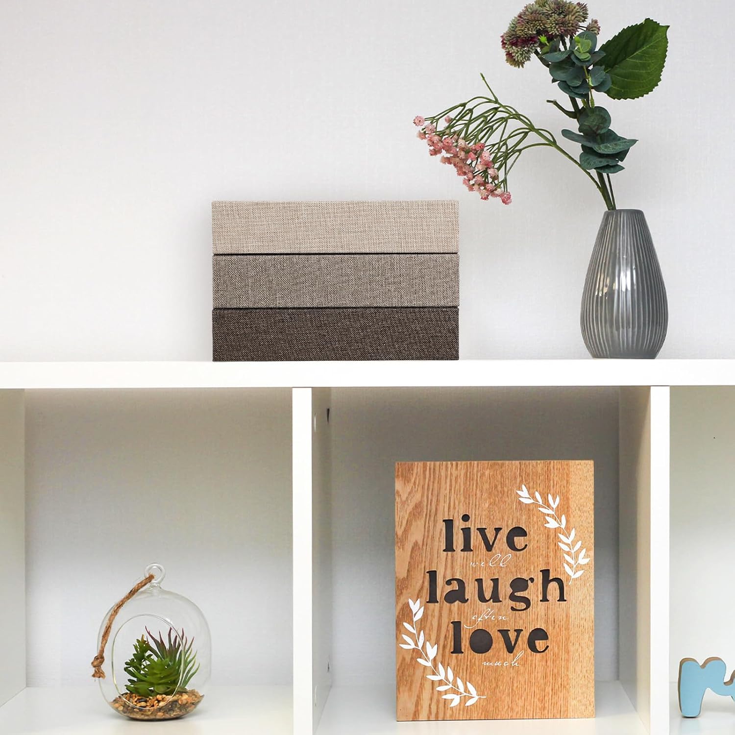 Fake Book Box Neutral Linen Book Box / 8.6 x 6.1 x 1.8 / Khaki, Dark Coffee, Light Coffee / Set of 3