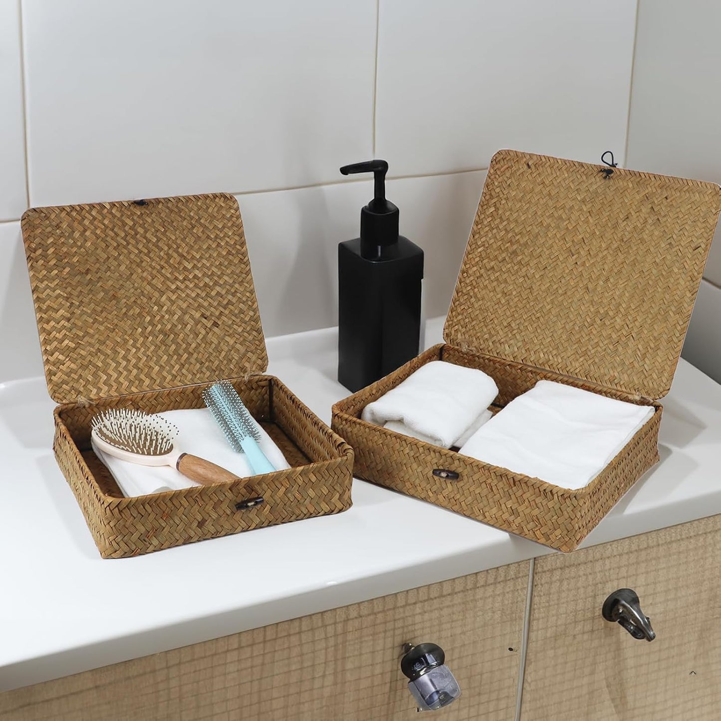 Wicker Basket / Woven Basket for Storage / Seagrass / Small+large / Set of 2