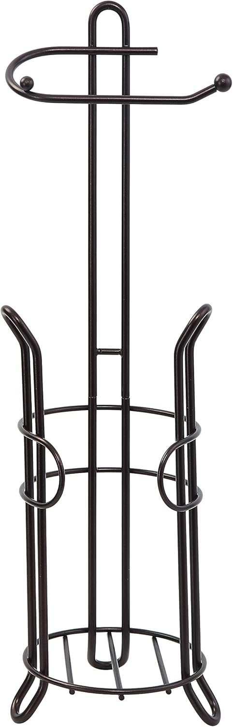 SunnyPoint Freestanding Toilet Paper Holder with Storage – Holds 3 Spare Rolls, Heavy-Duty Steel, Oil Bronze Finish