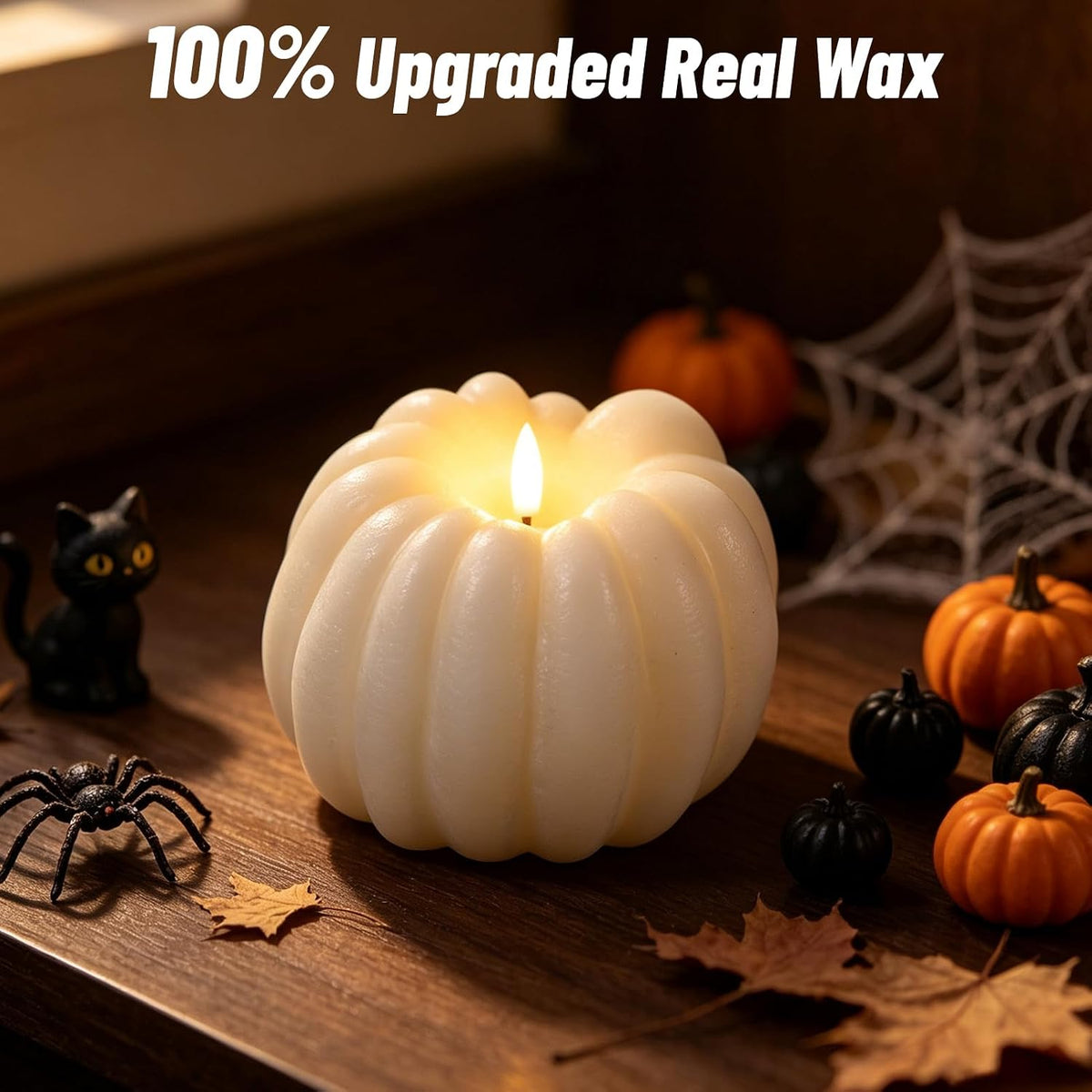 Wondise Fall Decorations Real Wax Pumpkin Candles with Remote Timer | White Battery Operated LED Candles Fall Decor for