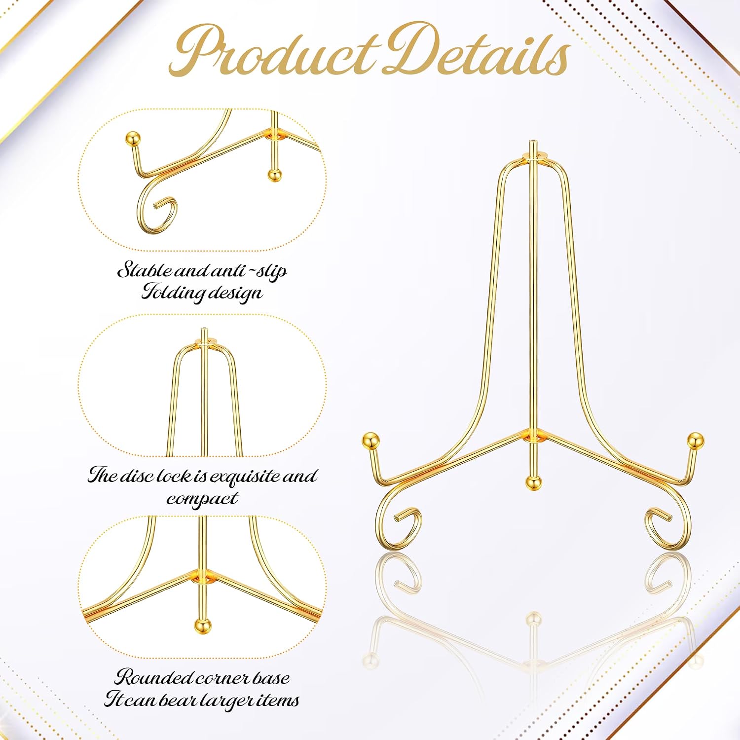 Metal Plate Stands for display Picture Frame Holder Stand Table Easels / Gold / 6 Inch / Set of 10