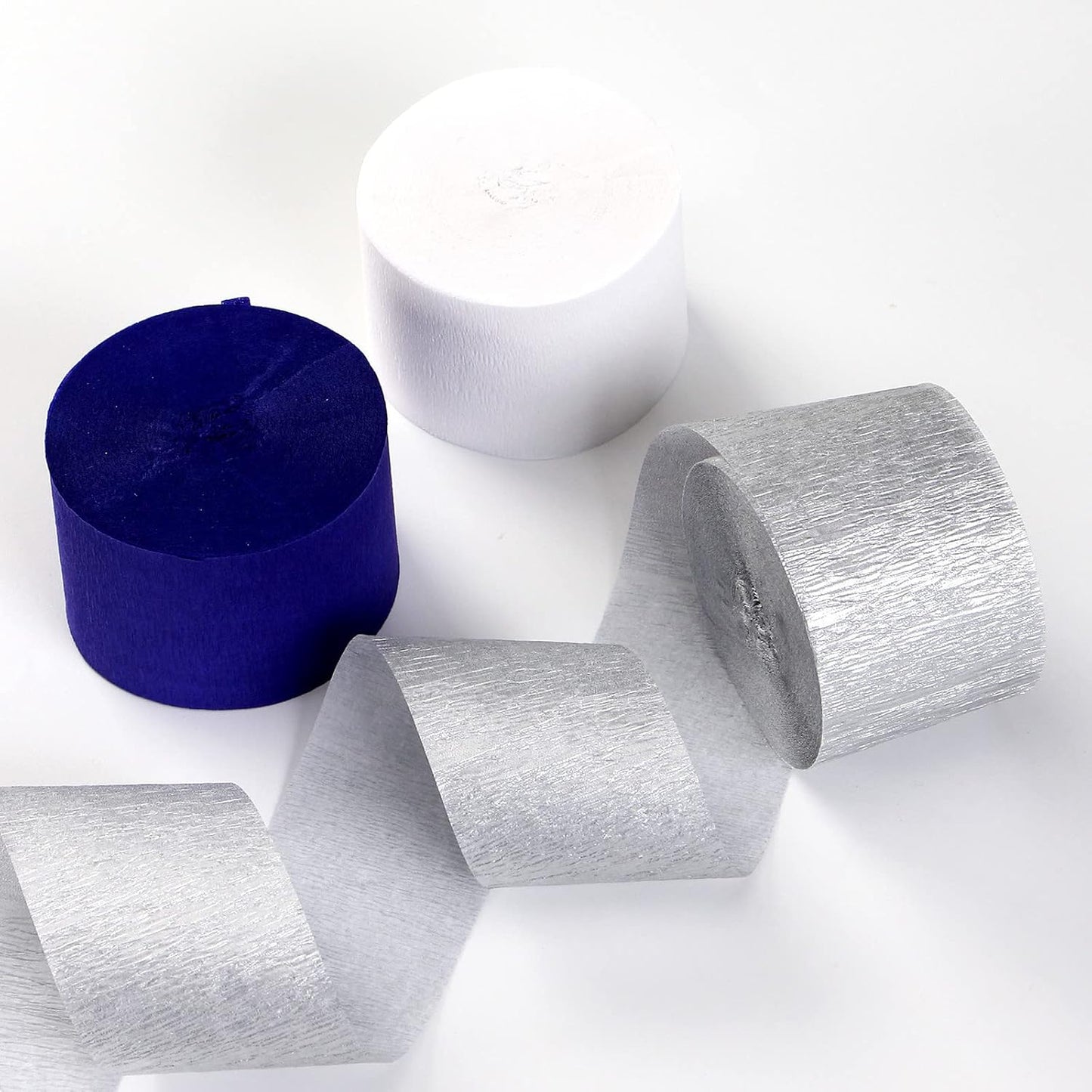 Navy-Blue White- Silver Crepe Paper Streamers / Navy Blue White Silver