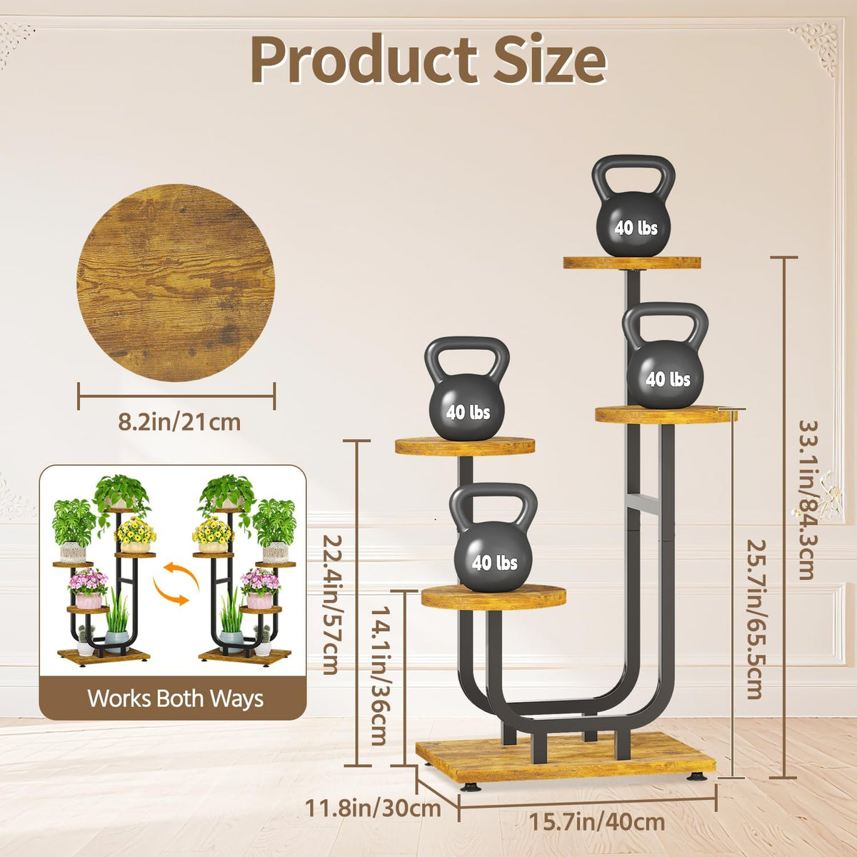 LASZOLA Plant Stand Shelf Tall for Indoor Corner, 4 Tier Wood Brown | Modern Multiple Flower Display Rack with Wooden