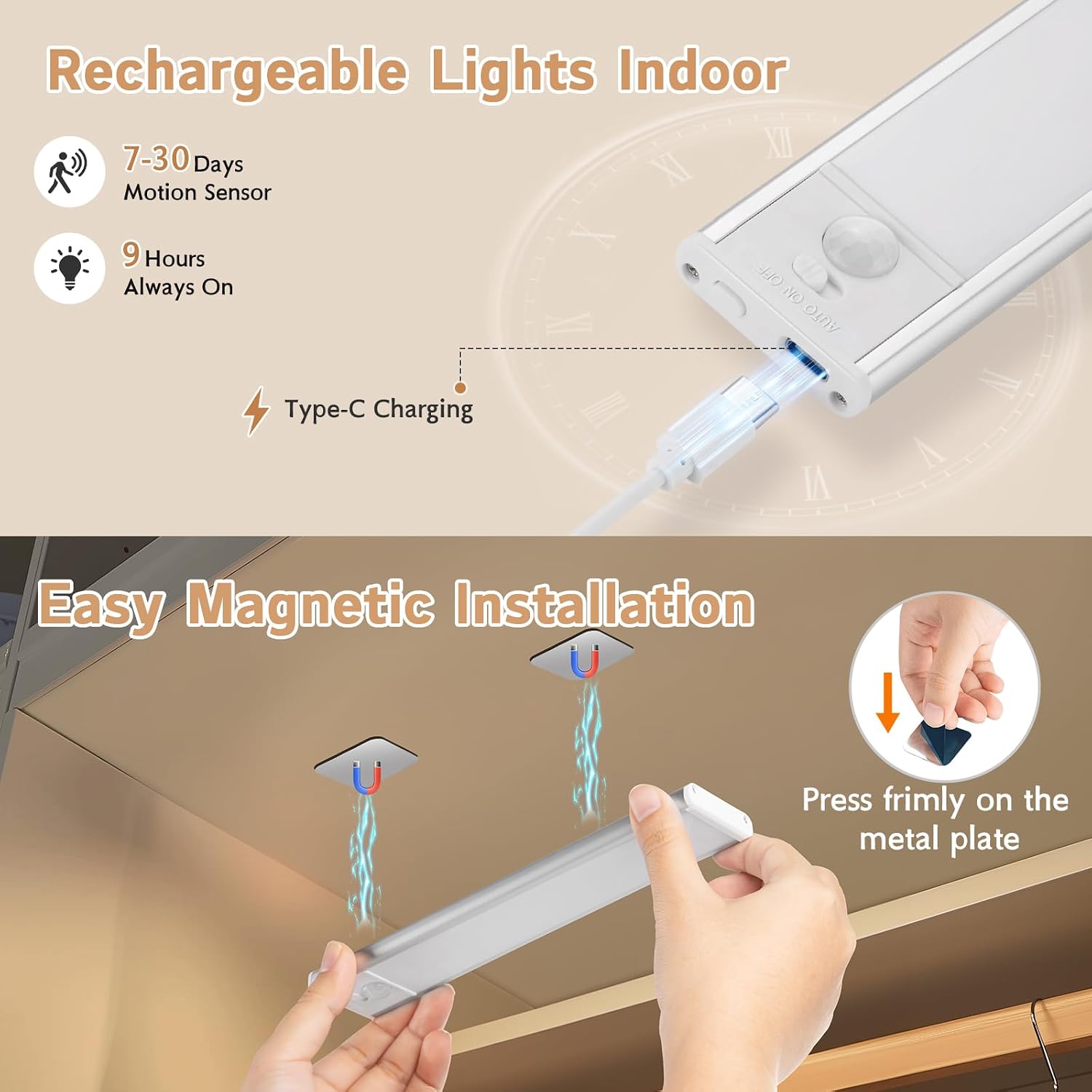 12inch Under Cabinet Lighting Wireless, 4Pack Motion Sensor Light Indoor | Rechargeable, 3 Color Temps, Dimmable, LED