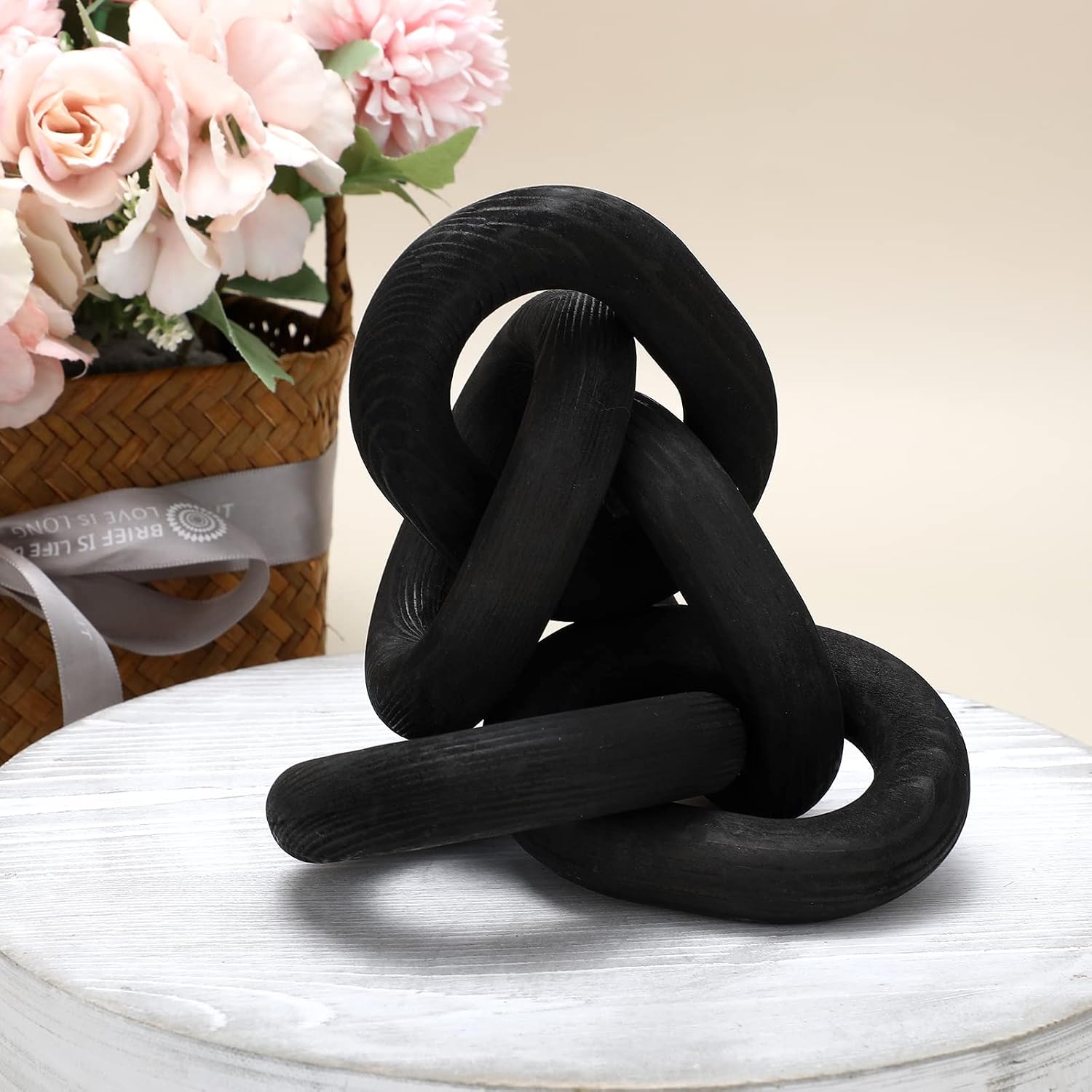 Decorative Wood Chain Link Decor Rustic 5 Link Wooden Chain Ornament Farmhouse / Black / 13.78 Inch