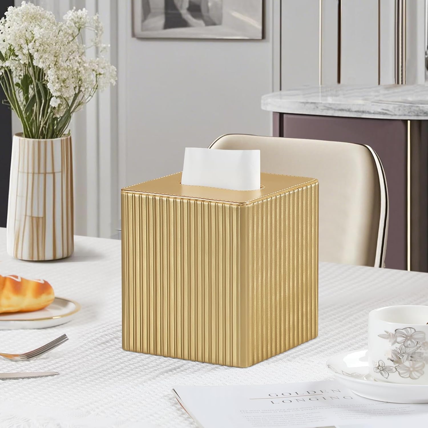 Cube Tissue Box Holder / Gold / Square