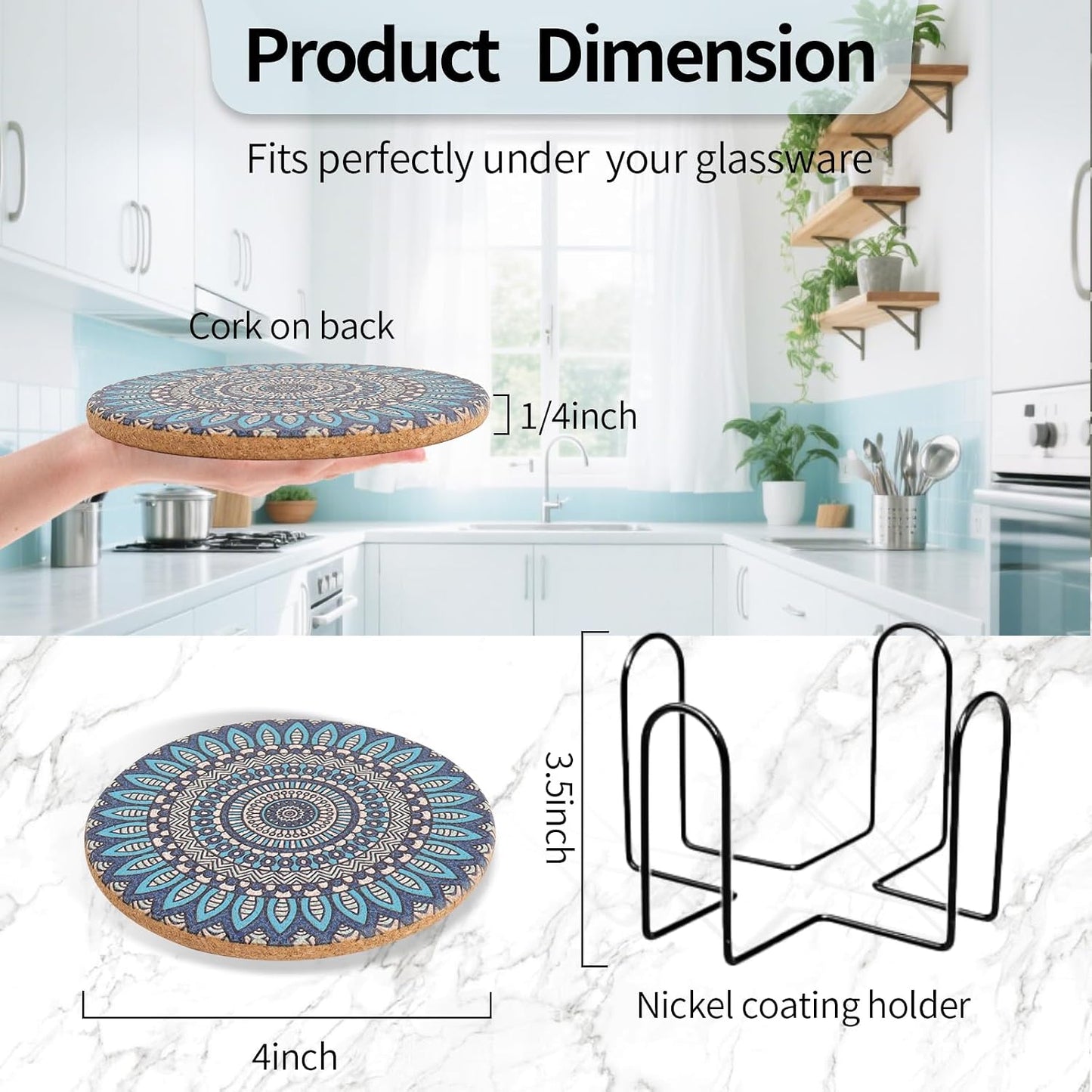 Holder / Round Boho Coasters for Drinks / Mandala Coasters5 / Set of 8