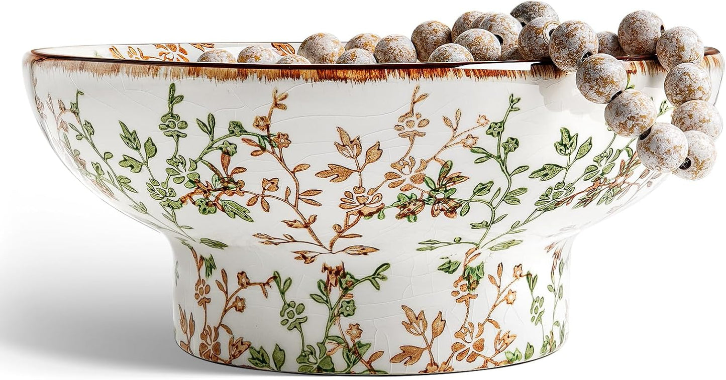 10" Ceramic Decorative Bowl / Vine Green
