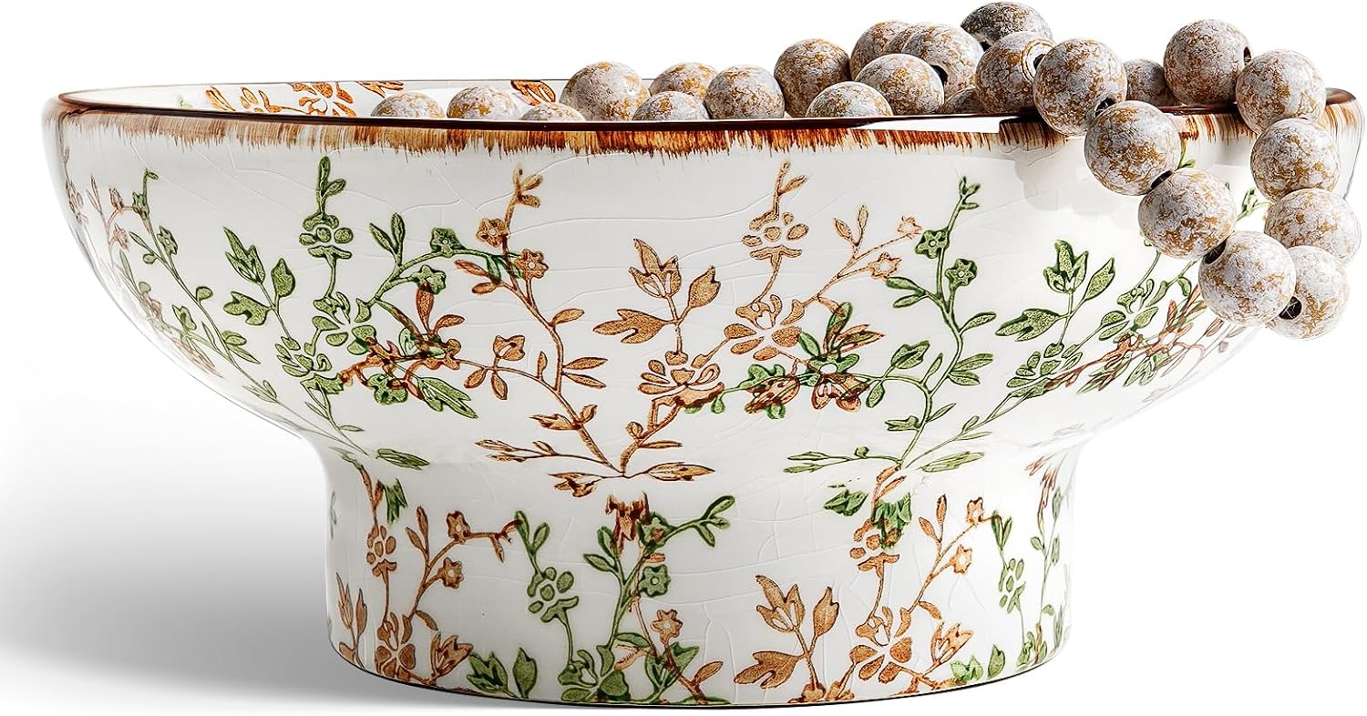 10" Ceramic Decorative Bowl / Vine Green