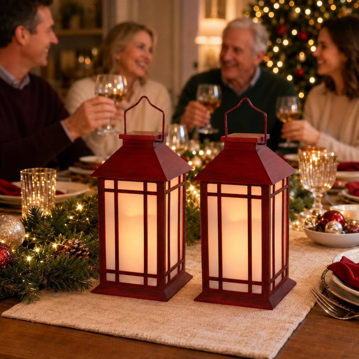 Bdor 13 Inch Christmas Outdoor Decorative Lanterns with Candle Timer 2 Pack | Battery powered convenience, cozy