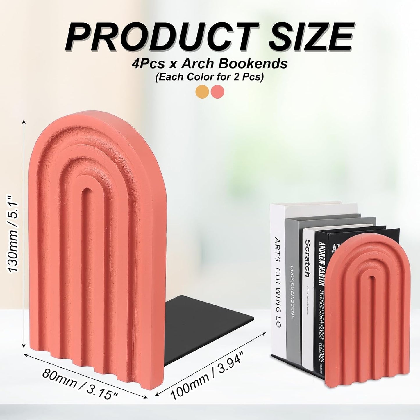 Boho Arch Bookends / Light Orange/red / Set of 4