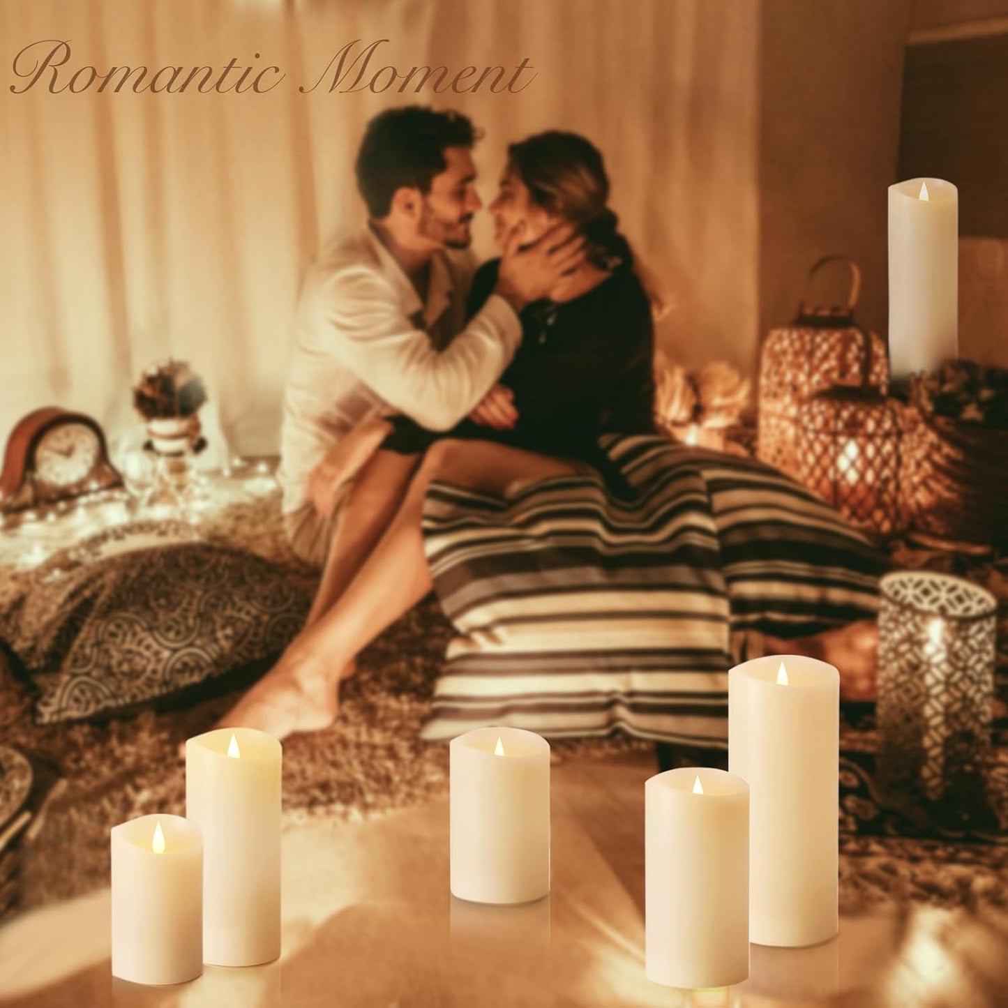 Flameless LED Candles with Remote Control, 4"x 10"Flickering 3D Moving Flame Battery Operated Candles in Real Wax Shell