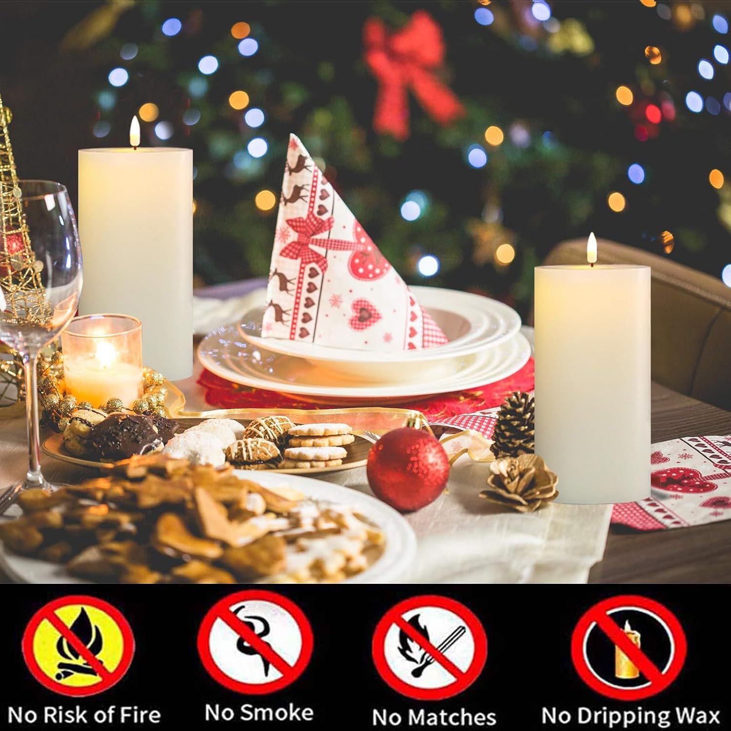 volnyus Flameless Candles Set of 2 (3x6 inch) Flickering LED Wax Candles Battery Operated with Remote Control Timers