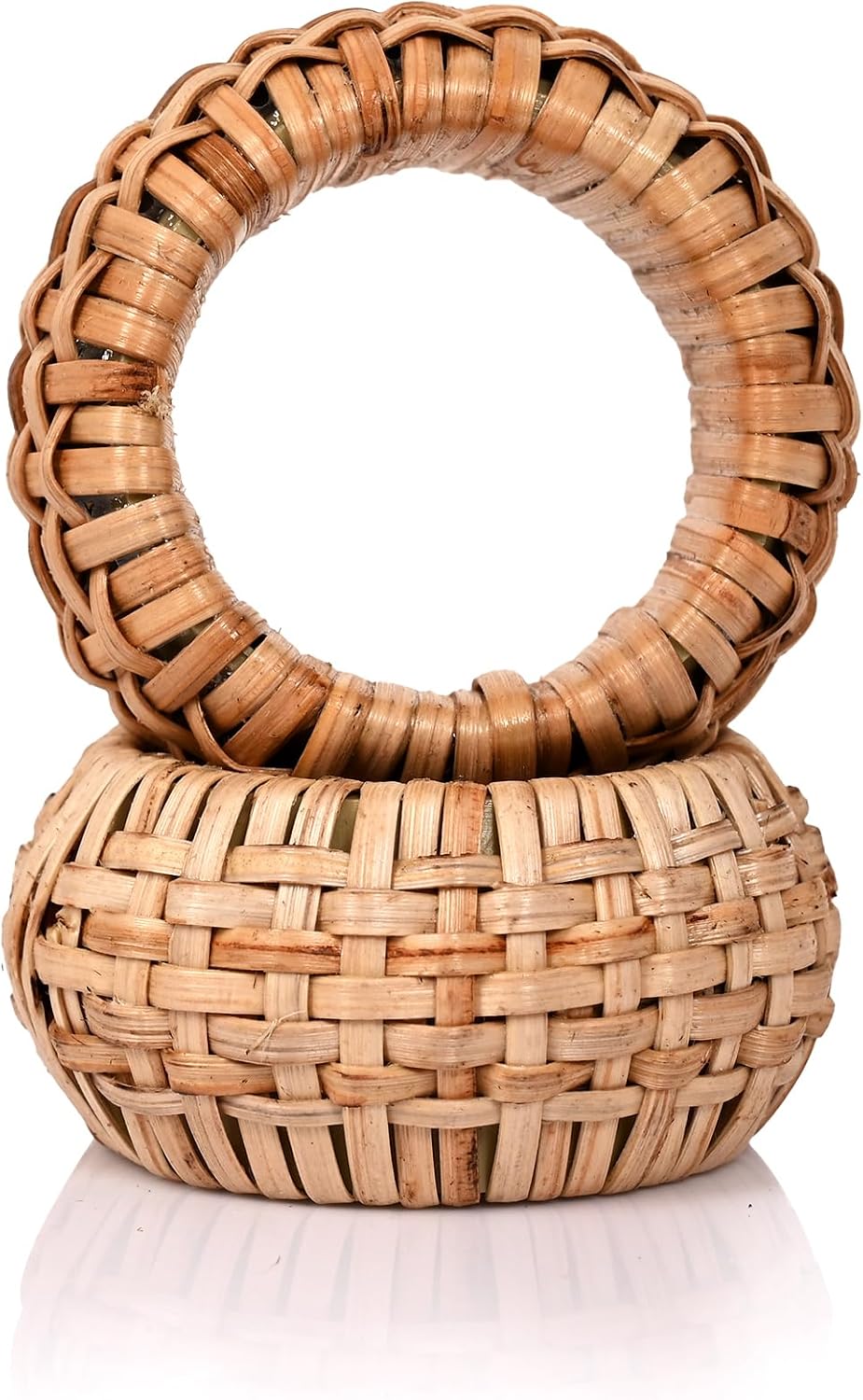 Woven Jute Napkin Rings, Set of 12, Natural Rattan | Handmade rattan, plastic base, 2.5x2.5x1 in each, set of 12