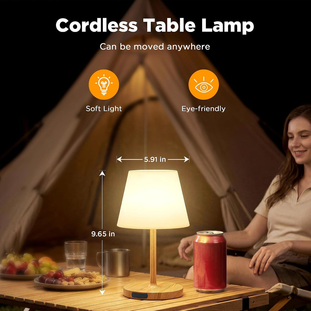 LUTEC 2 Pack Shower Lamp Waterproof, 6000mAh Rechargeable Cordless Table Lamp with 3 Color Temps and Stepless Dimming