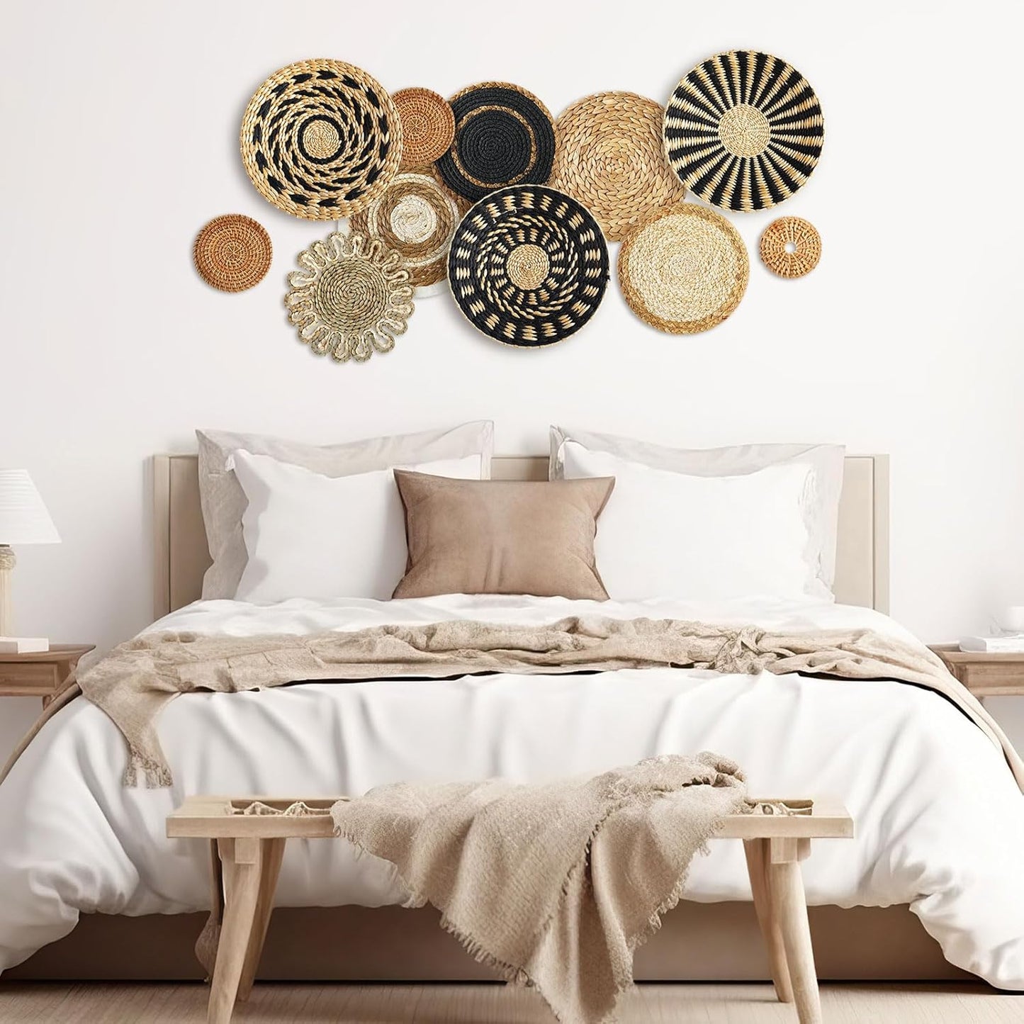 Boho Hanging Wall Basket Decor Handmade Woven Basket Wall Decorative Boho / Assorted / Set of 11