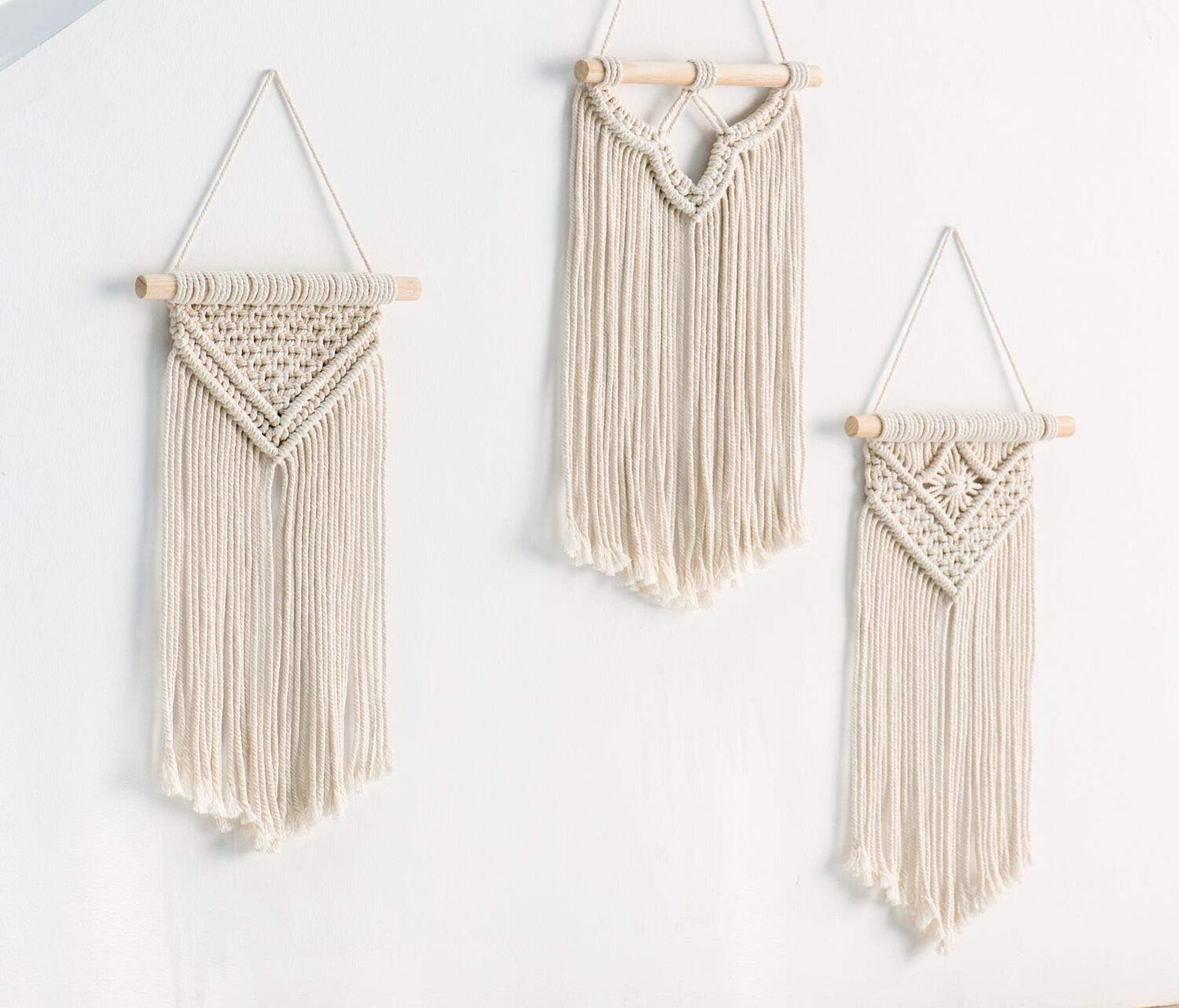 Small Macrame Wall Hanging Boho Art Woven Wall Decor Home Chic Decoration / Set of 3