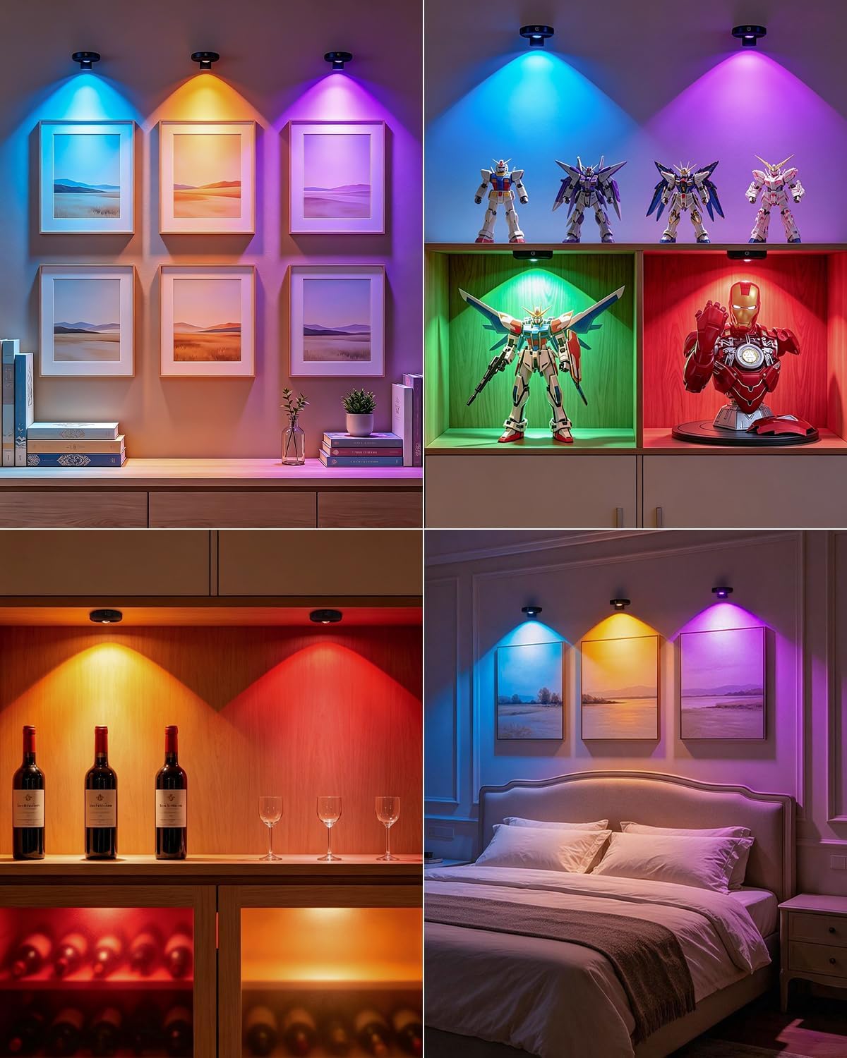 WILLED Rechargeable Lights for Pictures on Wall,RGB Puck Lights with Remote | 9 RGB Colors Poster Lights,Dimmable with