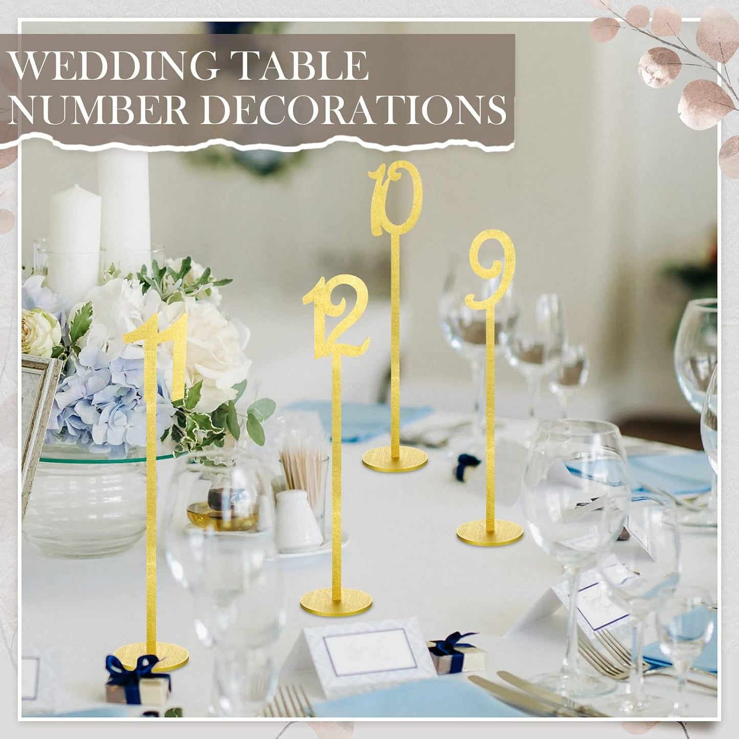 20 Pcs Table Numbers for Wedding with Holder, 1-20,Gold | Wooden Seat Numbers with Round Base Stands, Ideal for Wedding