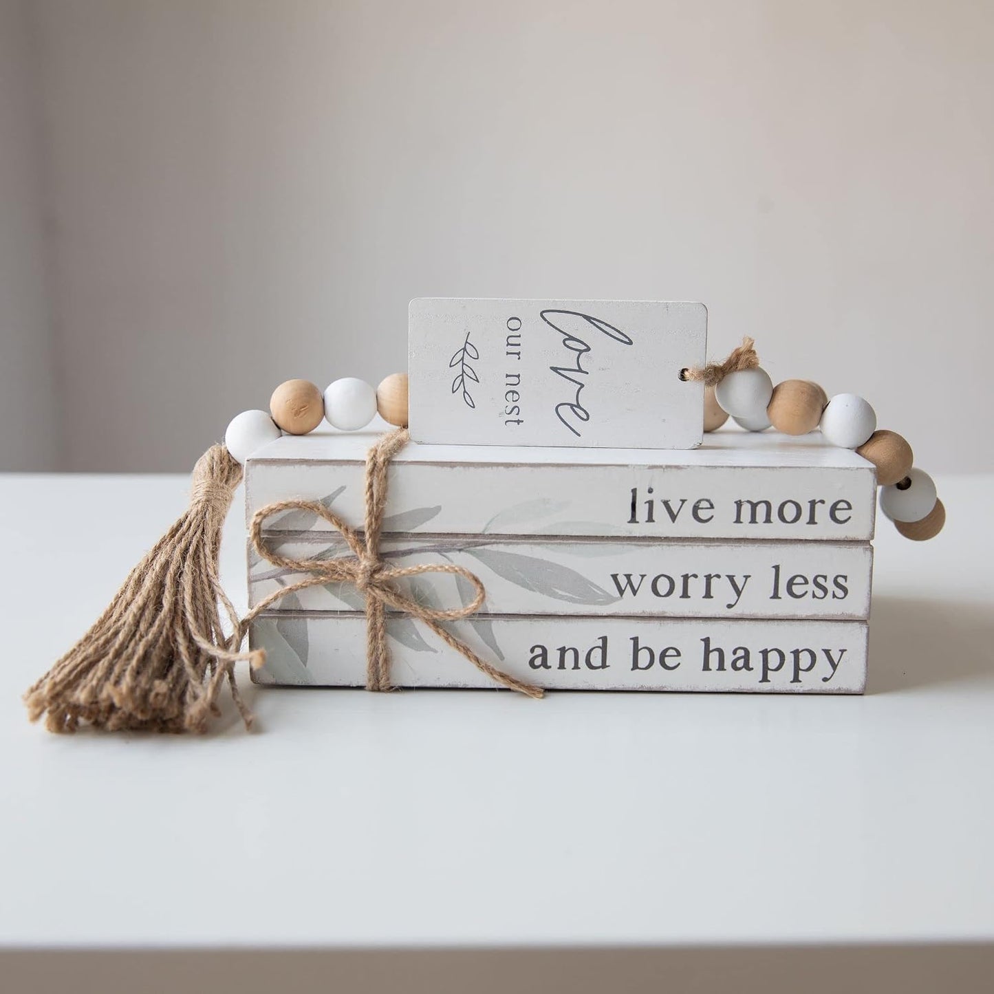 Stacked Wood Faux Books / Love / White / Set of 4