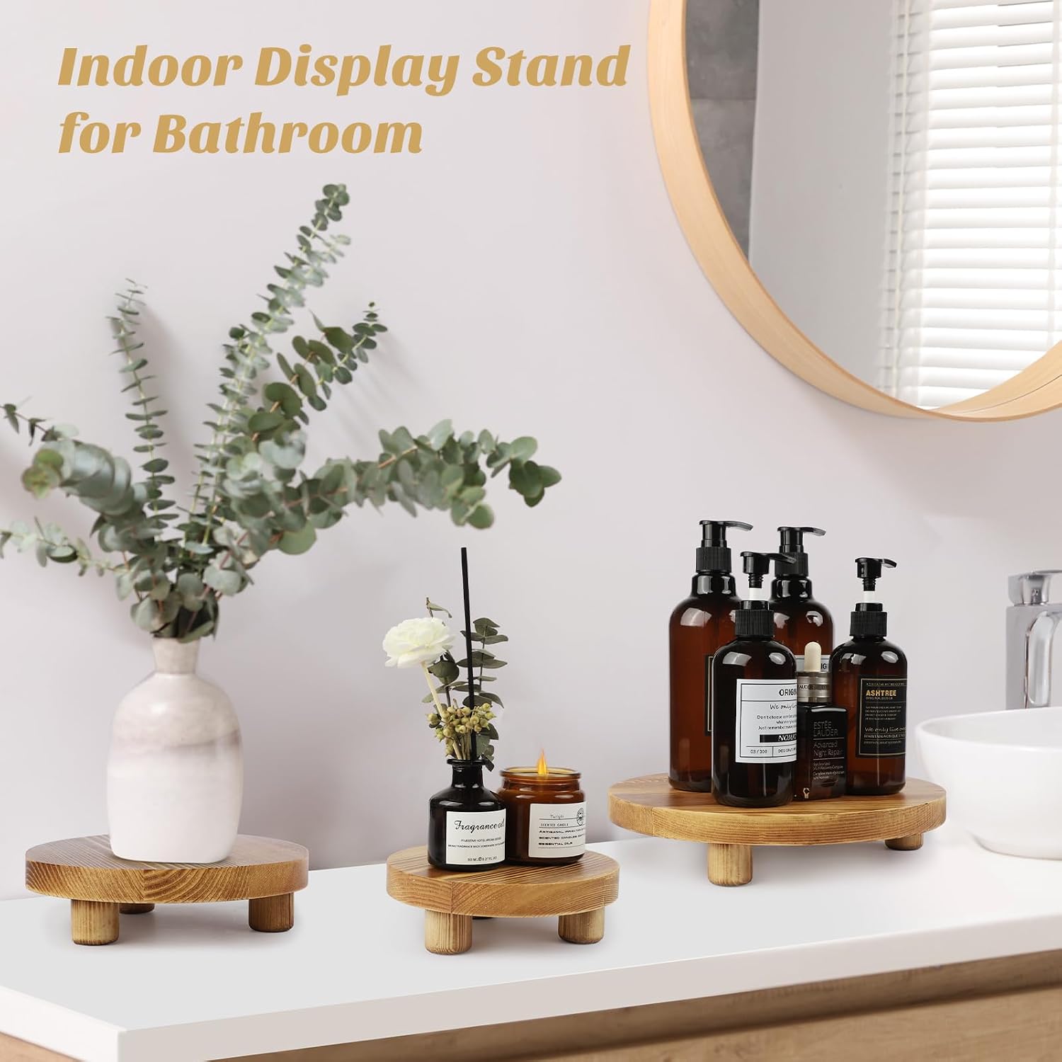 Wooden Plant Stands / Round-brown