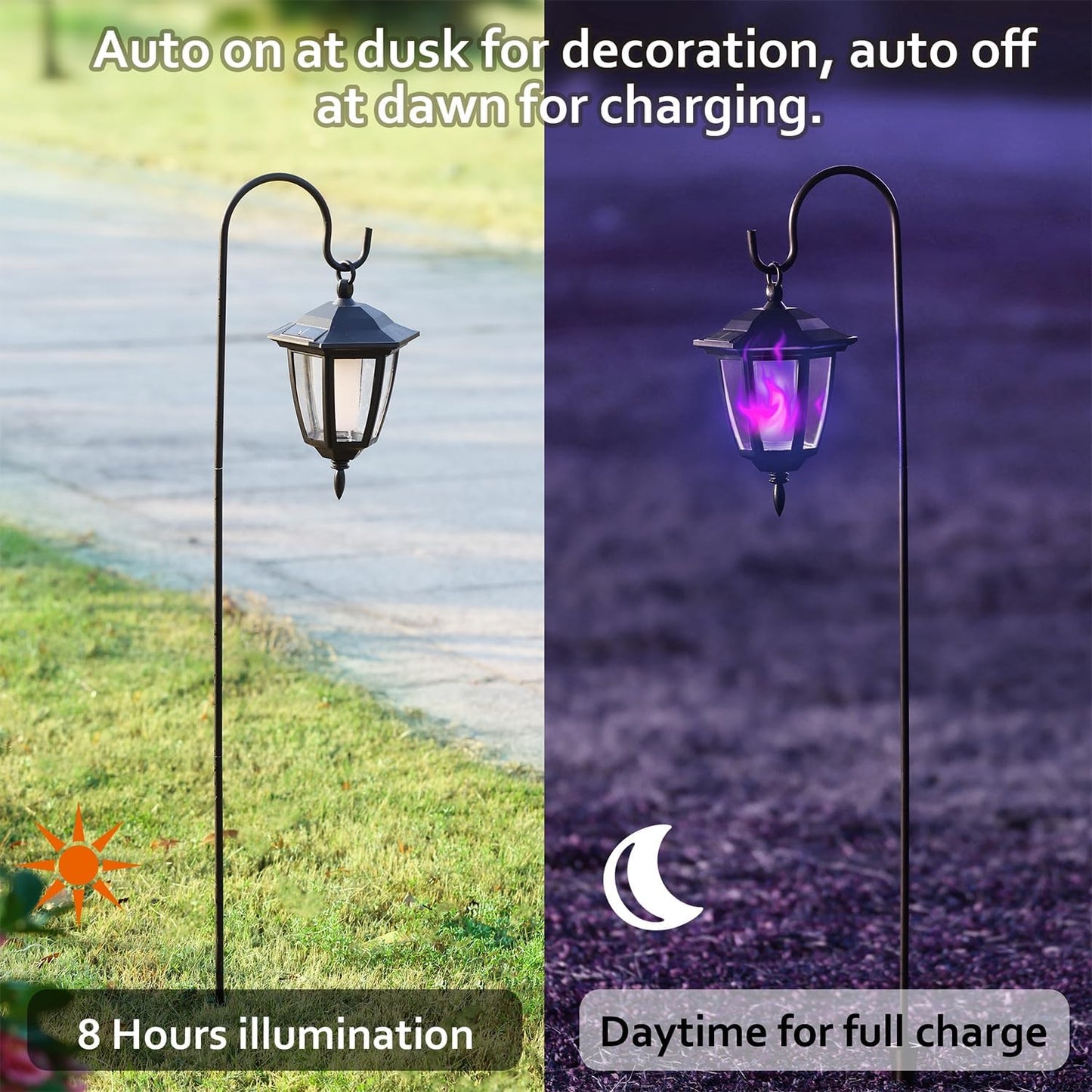Dynaming 2 Pack Solar Halloween Flame Hanging Lights Outdoor, Flickering Flame LED Garden Lanterns with 2x38 Inch