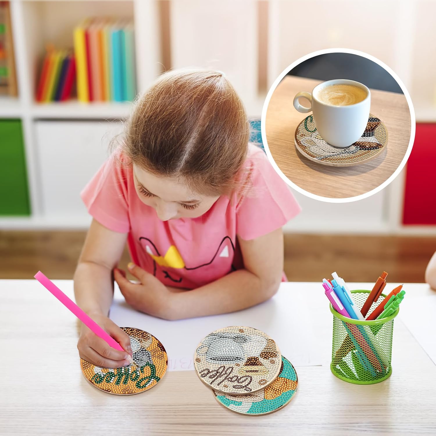 DIY Vintage Diamond Art Coaster Cup Themed Art Craft Kit / Coffee / Set of 8