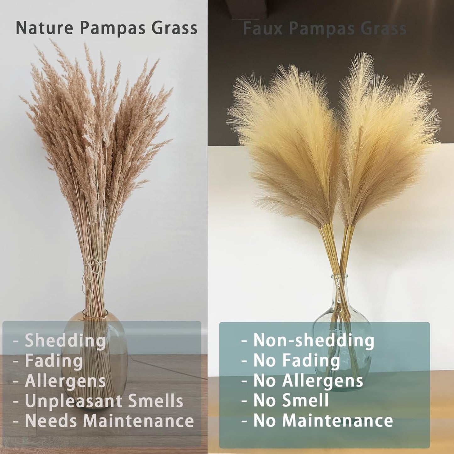 Tall Pampas Grass for Floor Vase / Beige & Coffee & Brown