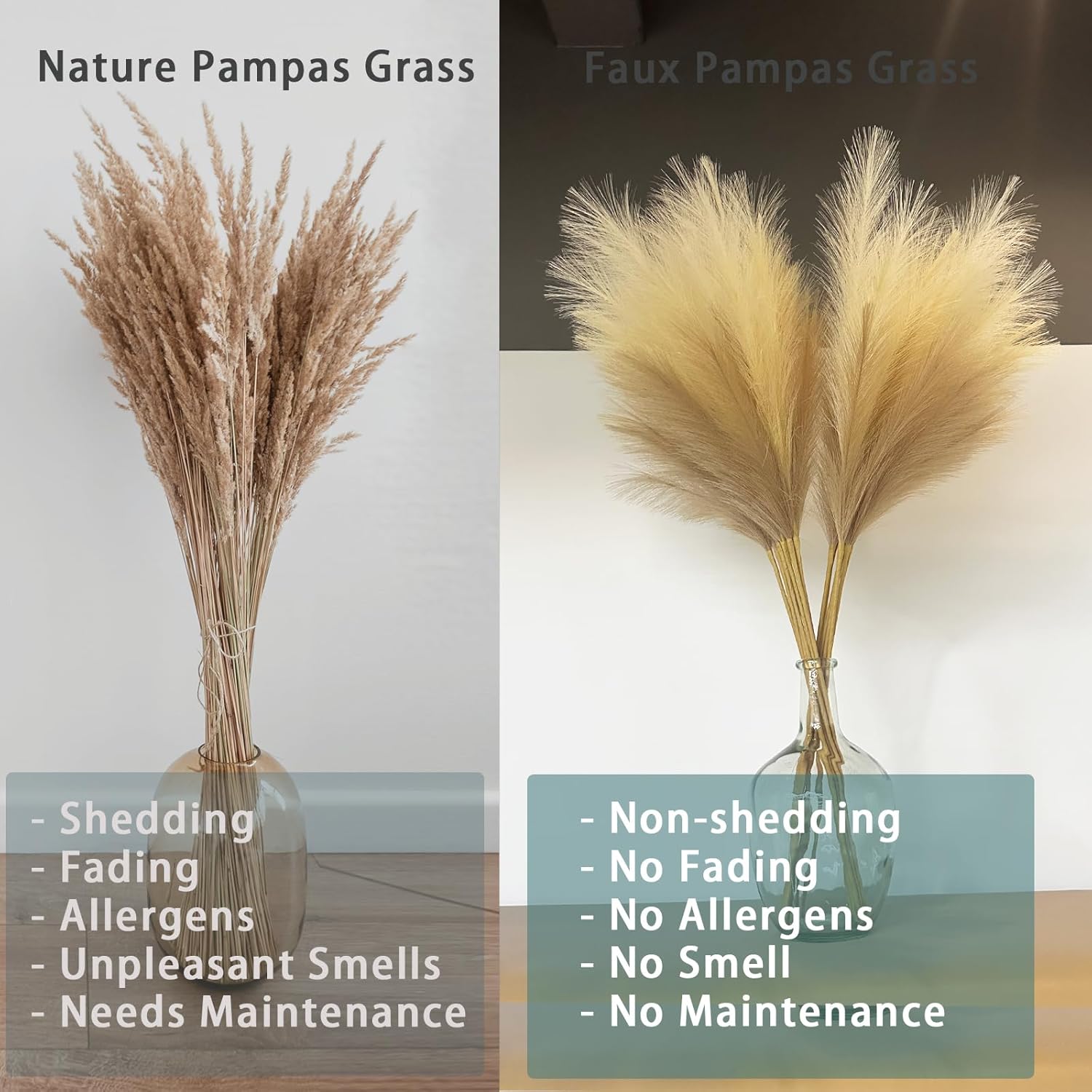 Tall Pampas Grass for Floor Vase / Beige & Coffee & Brown