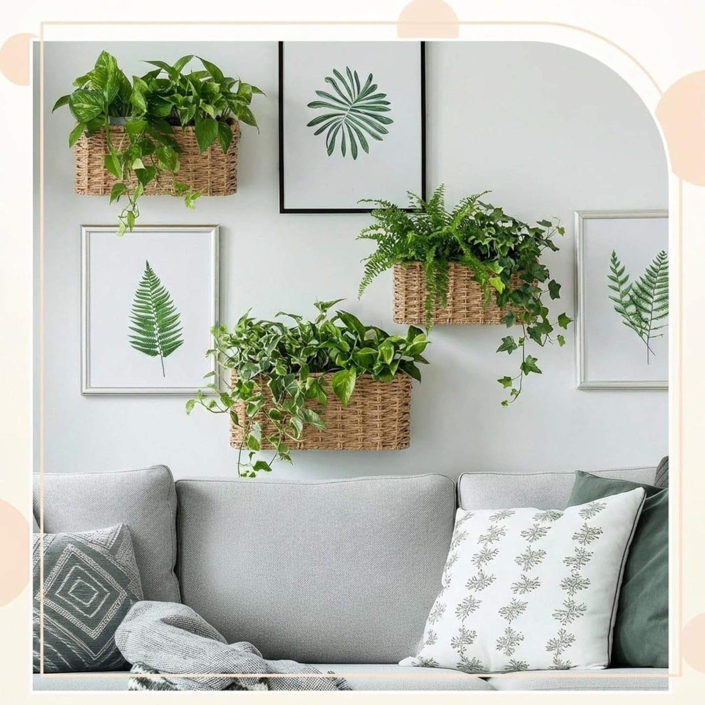 3 Piece Wall Hanging Baskets for Organizing Woven Baskets Sets Boho Style / Natural Tan / Rectangle