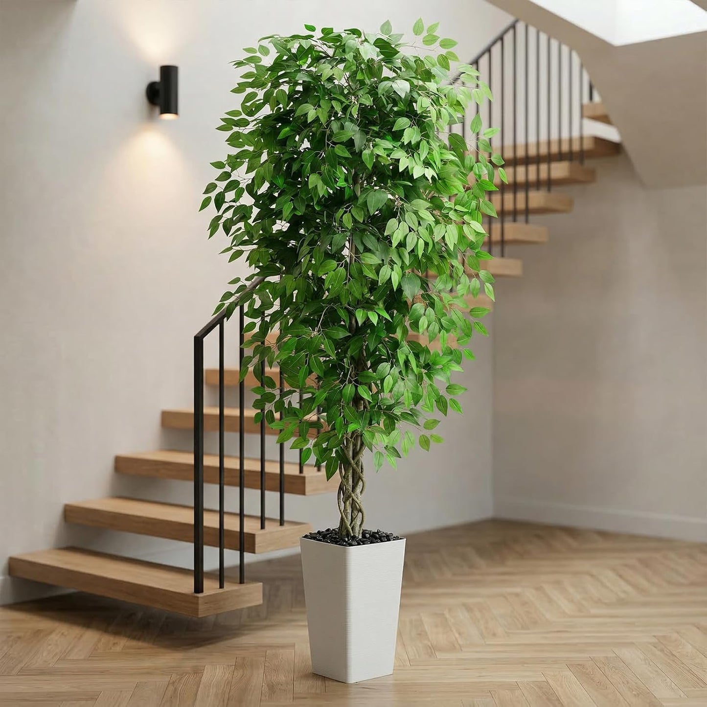 Artificial Ficus Tree Faux Plants Indoor Tall Fake Plants / 6FT / White / 6 Inch