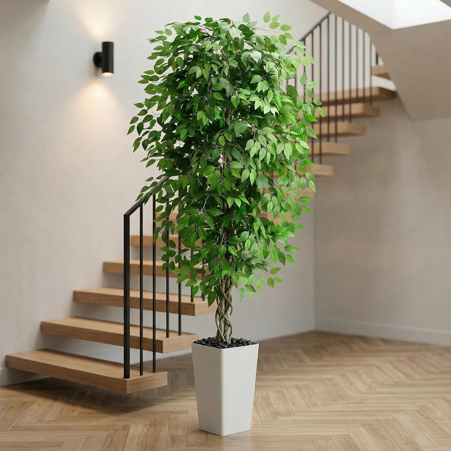 Artificial Ficus Tree Faux Plants Indoor Tall Fake Plants / 6FT / White / 6 Inch