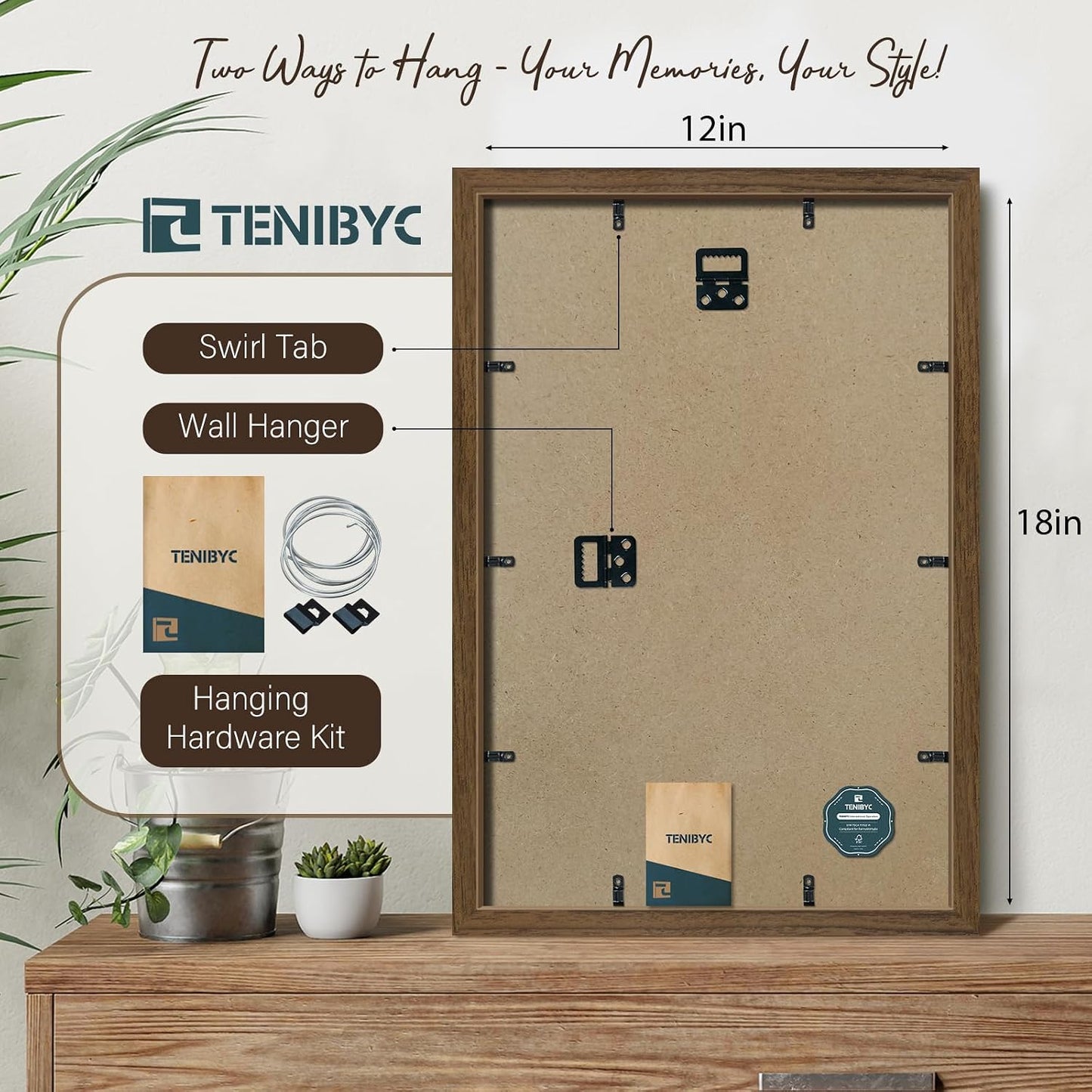 12x18 Poster Frame 3 Pack, Brown Wood, Real Glass, Wall Hanging | Thick HD Tempered Glass, Large Movie Picture Frame