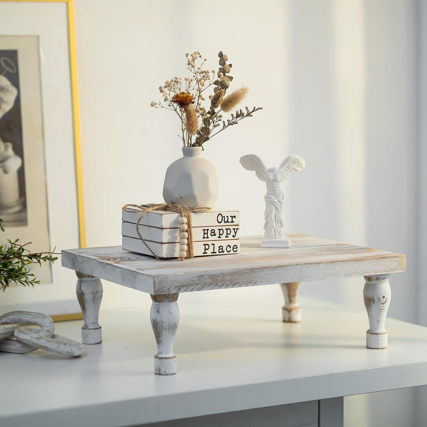 Wooden Riser Decorative Tray / Whitewash